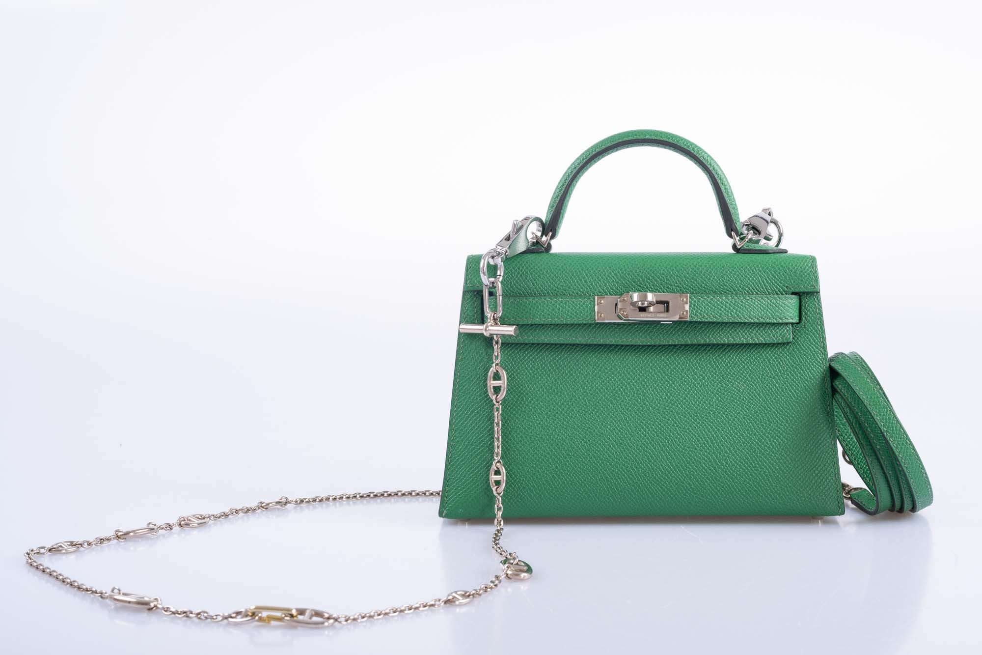 Hermes Kelly 20 Mini II Sellier Verso Cactus & Bleu Atoll Epsom Palladium Hardware