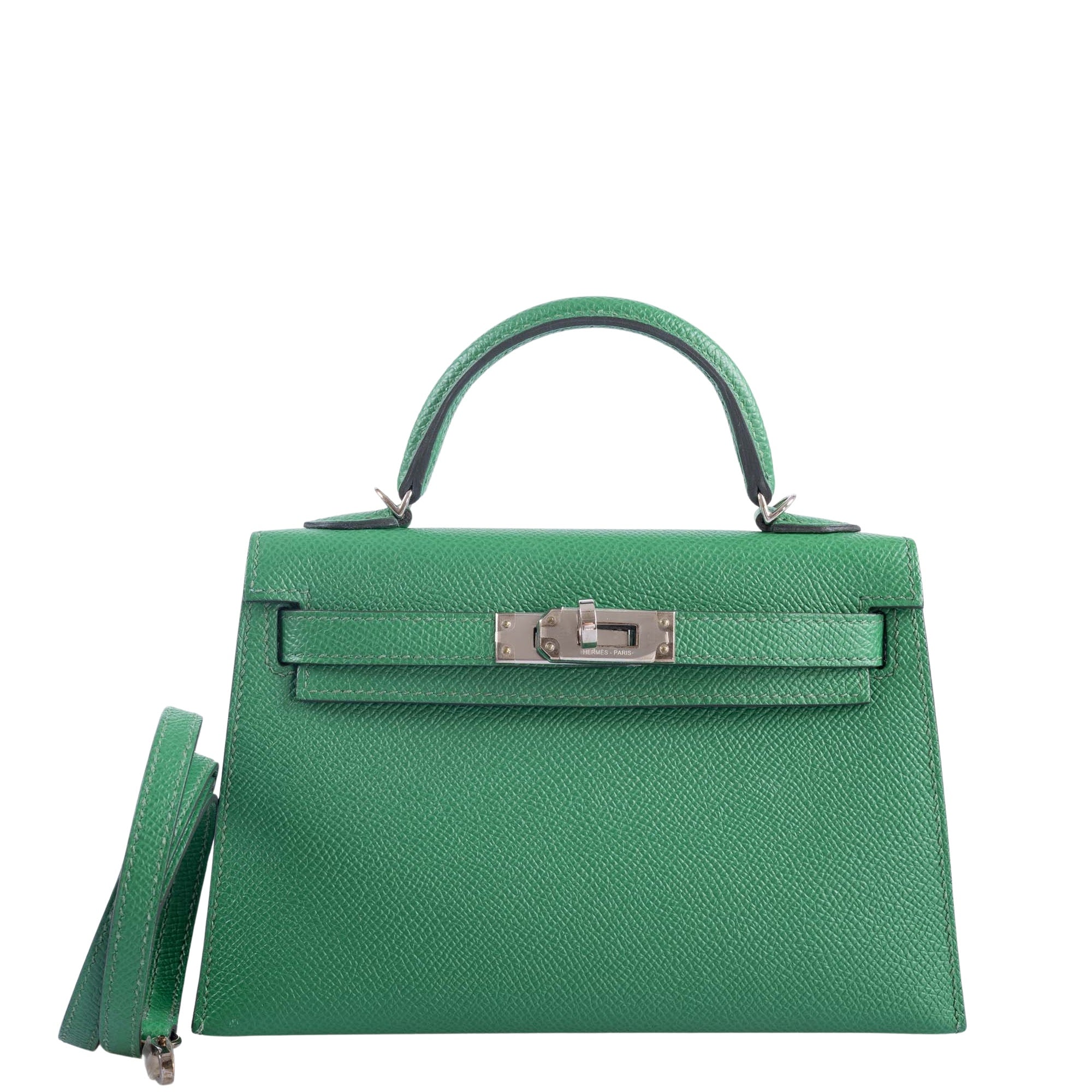 Hermes Kelly 20 Mini II Sellier Verso Cactus & Bleu Atoll Epsom Palladium Hardware