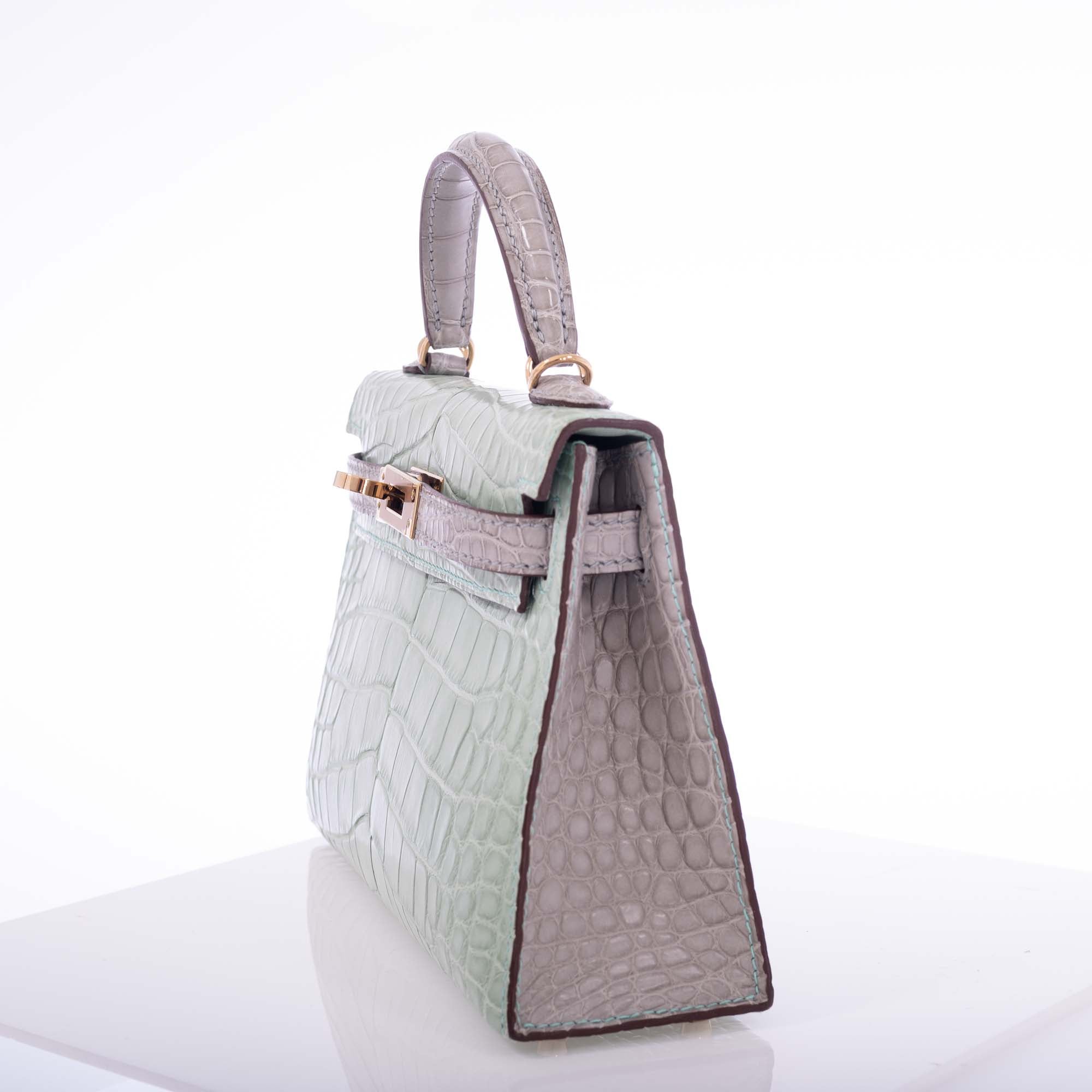 Hermès Kelly 20 Mini II Sellier Vert D'eau and Gris Perle Matte Alligator Permabrass Hardware