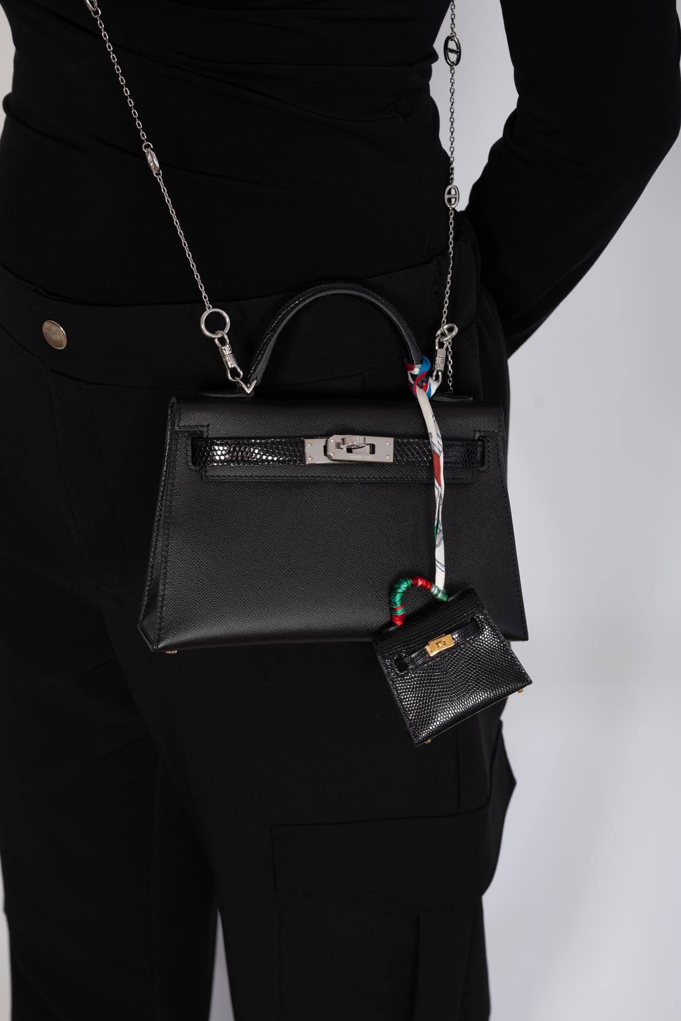 Hermès Kelly 20 Mini II Touch Sellier Black Madame & Lizard Palladium Hardware