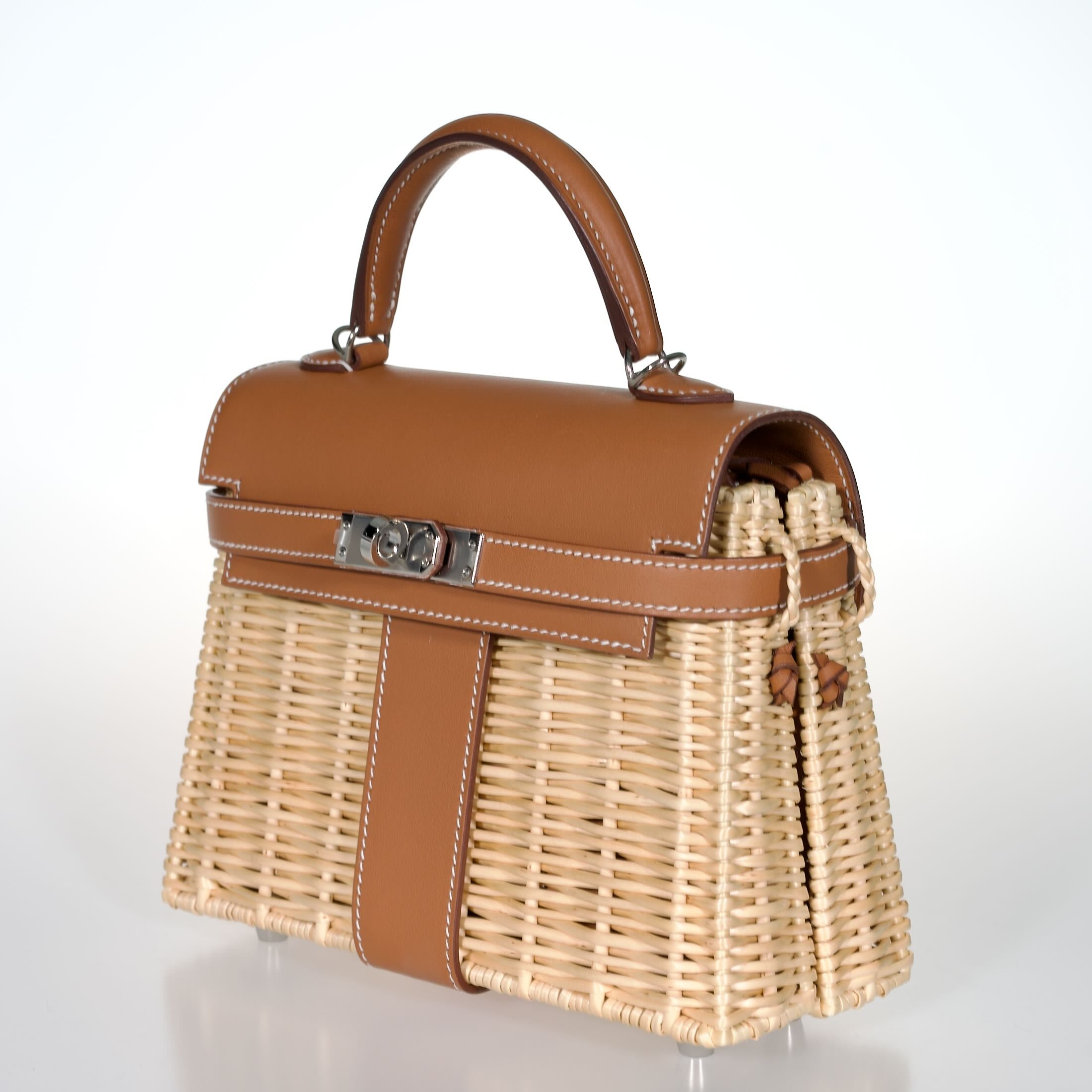 Hermès Kelly 20 Mini Picnic Fauve Barenia Osier Wicker Palladium Hardware