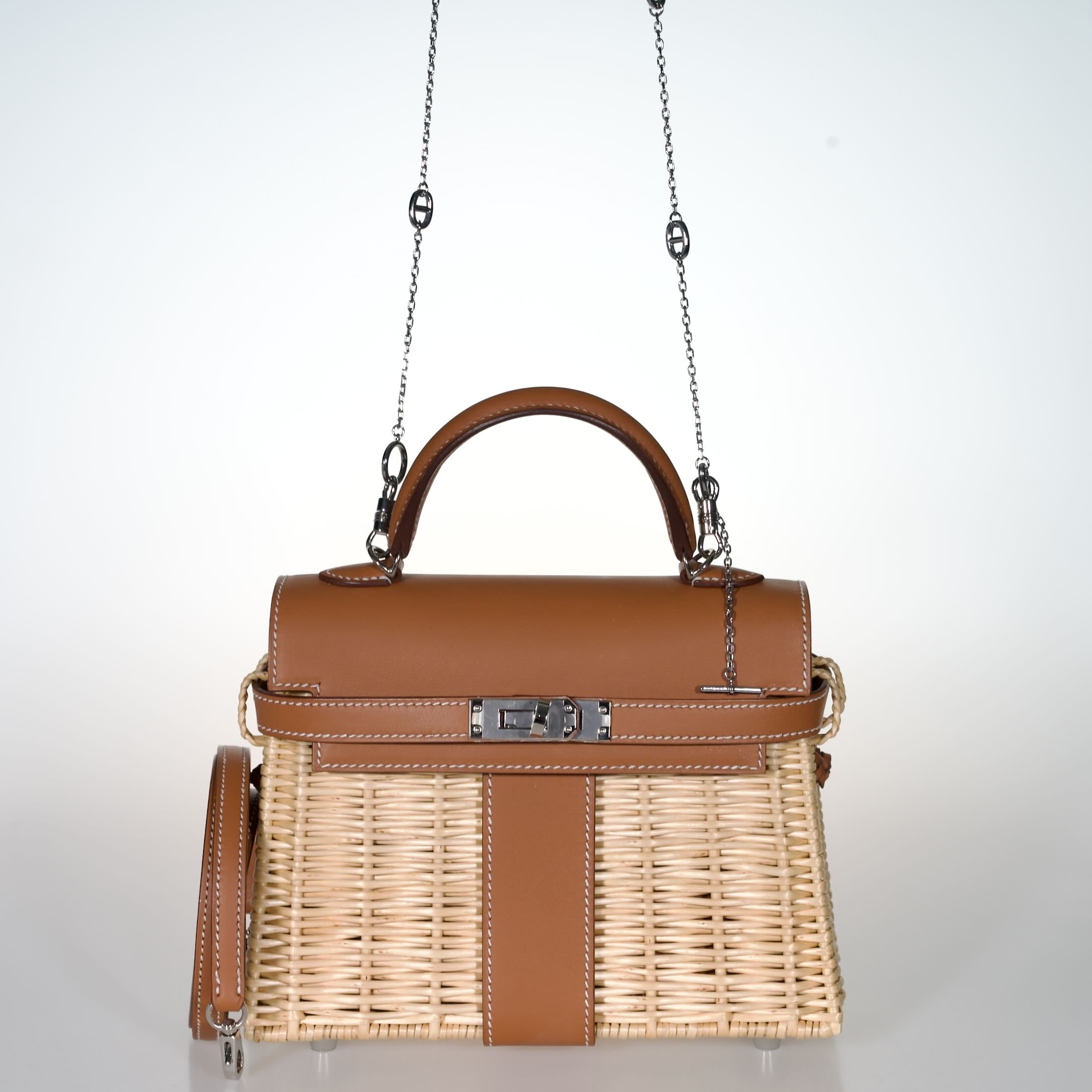 Hermès Mini Kelly Picnic Barenia / Osier Palladium Hardware