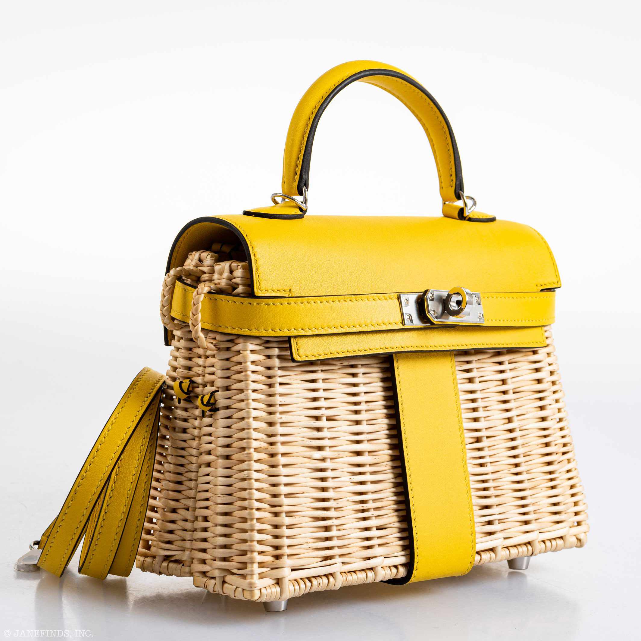 Hermès Kelly 20 Mini Picnic Jaune de Naples, Swift & Osier Wicker Palladium Hardware