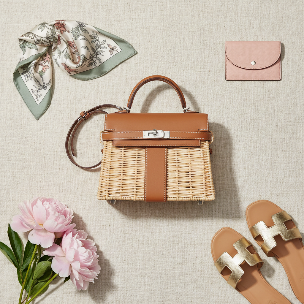 Hermès Kelly 20 Mini Picnic Swift Leather & Osier Wicker Palladium Hardware