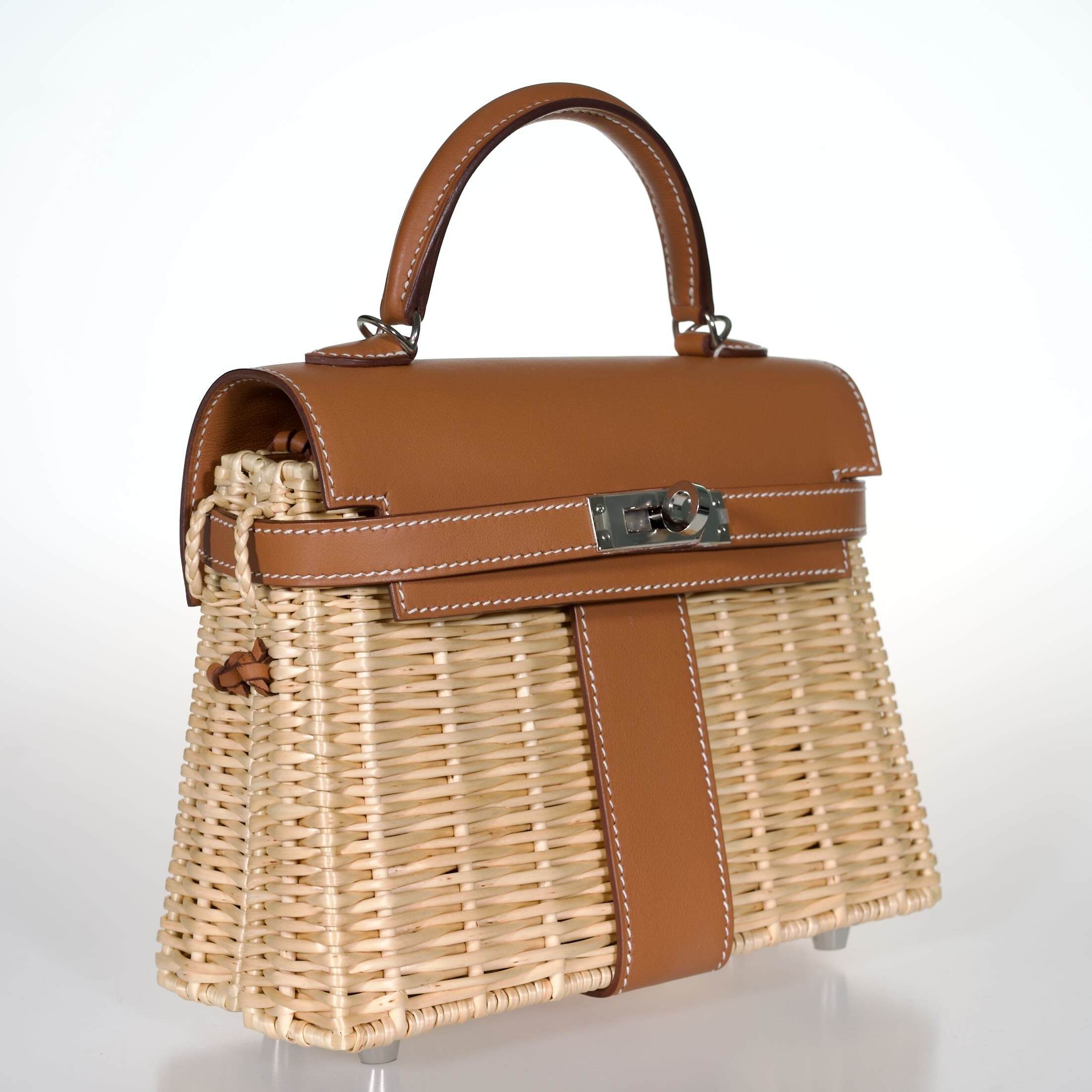 Hermès Kelly 20 Mini Picnic Swift Leather & Osier Wicker Palladium Hardware