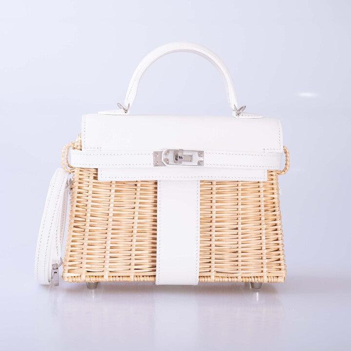 Hermès Kelly 20 Mini Picnic White, Swift & Osier Wicker Palladium Hardware