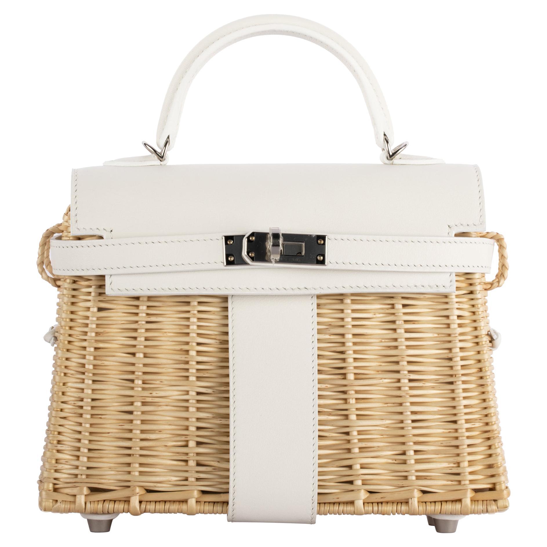 Hermès Kelly 20 Mini Picnic White, Swift & Osier Wicker Palladium Hardware