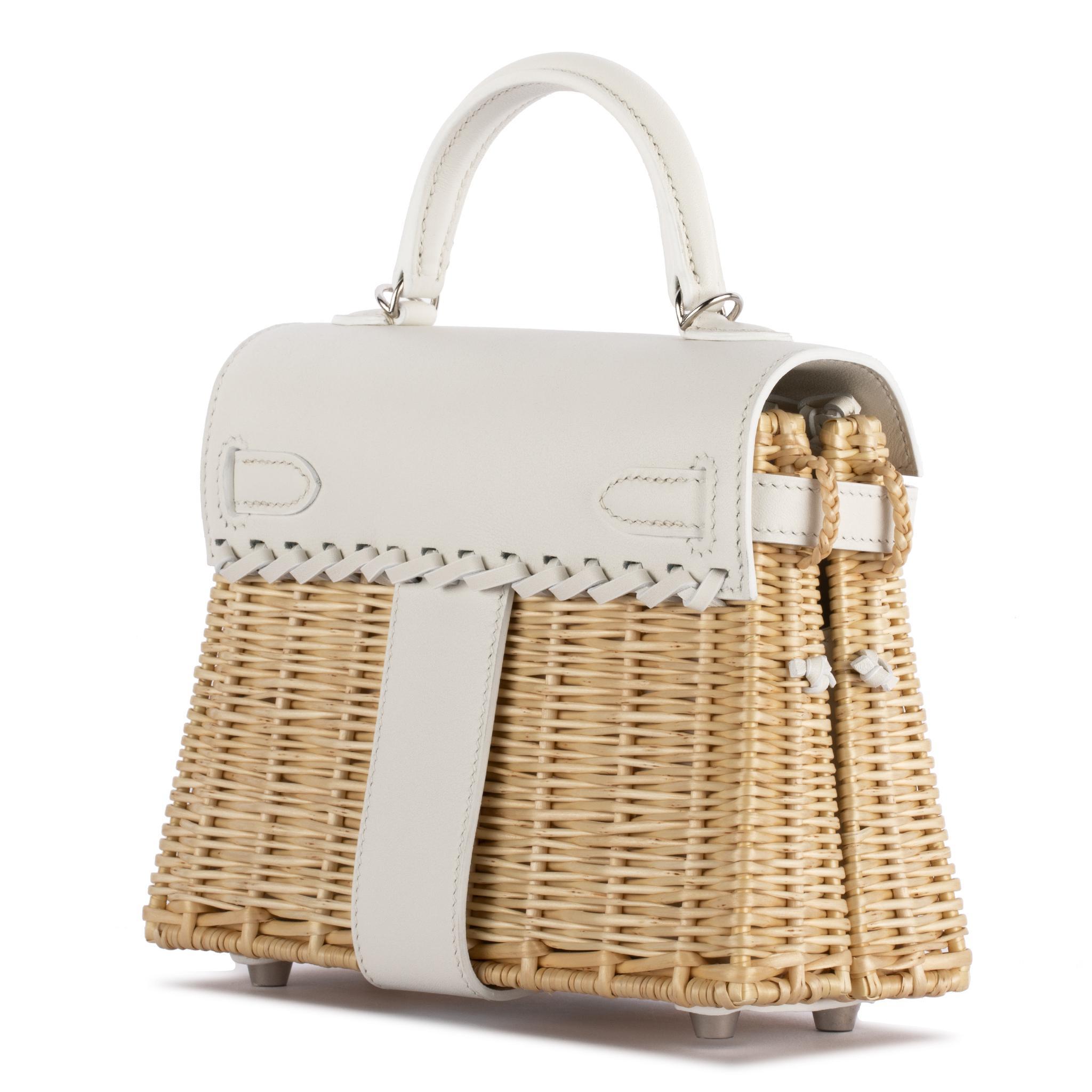 Hermès Kelly 20 Mini Picnic White, Swift & Osier Wicker Palladium Hardware