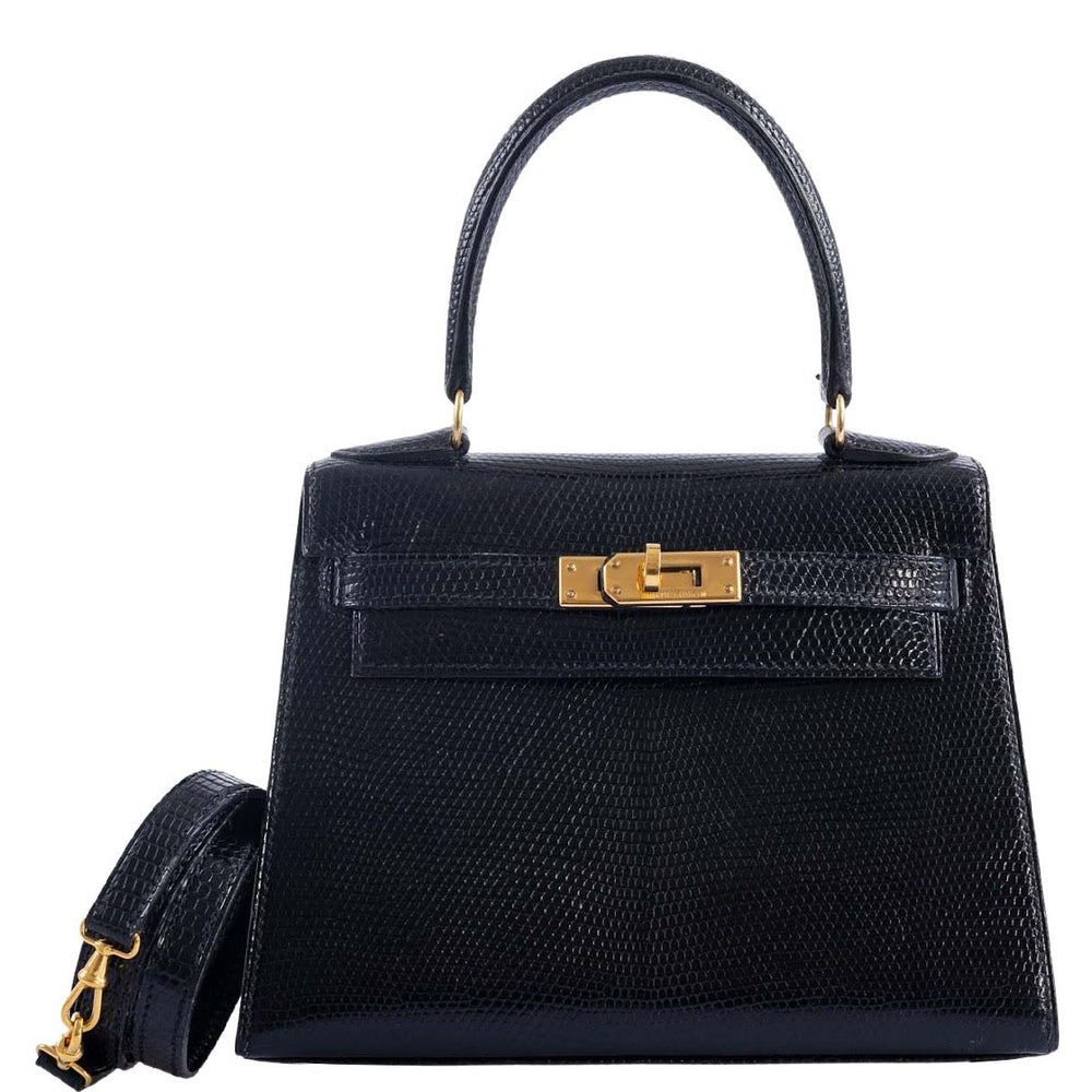 Hermès Kelly 20 Mini Retourne Noir Lizard Gold Hardware