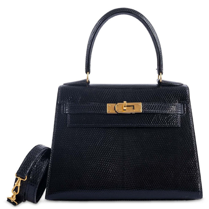 Hermès Kelly 20 Mini Retourne Noir Lizard Gold Hardware