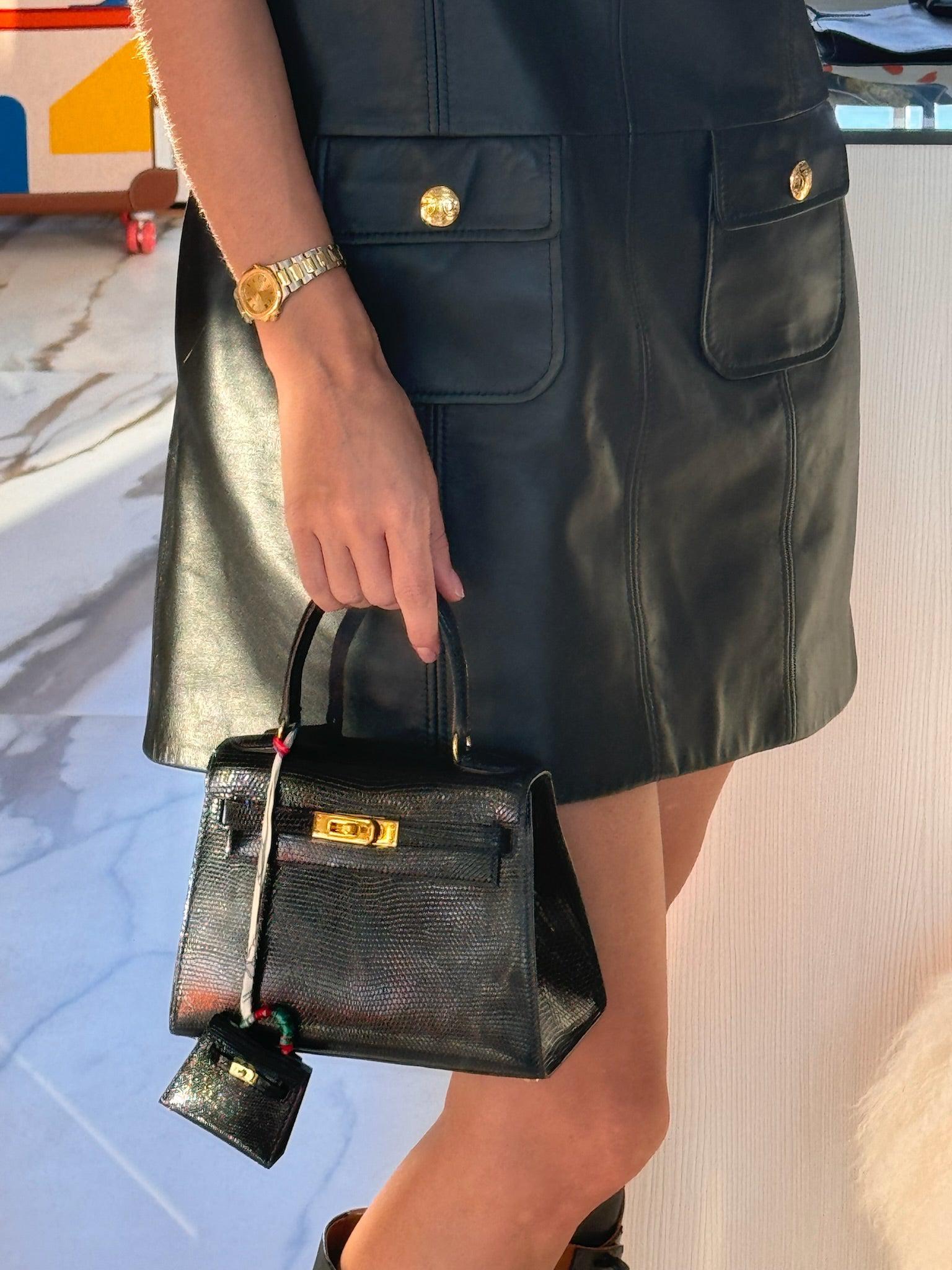 Hermès Kelly 20 Mini Retourne Noir Lizard Gold Hardware