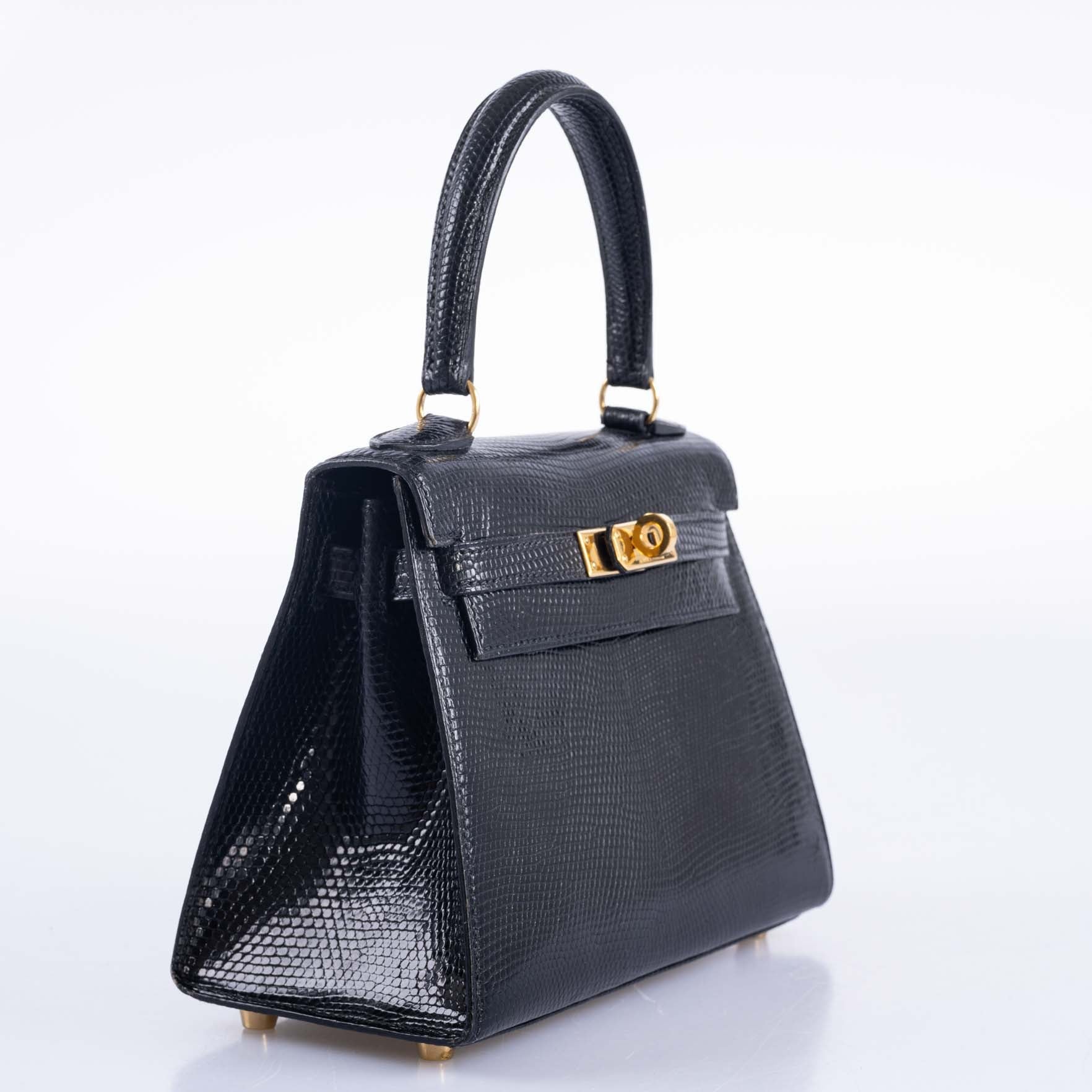 Hermès Kelly 20 Mini Retourne Noir Lizard Gold Hardware