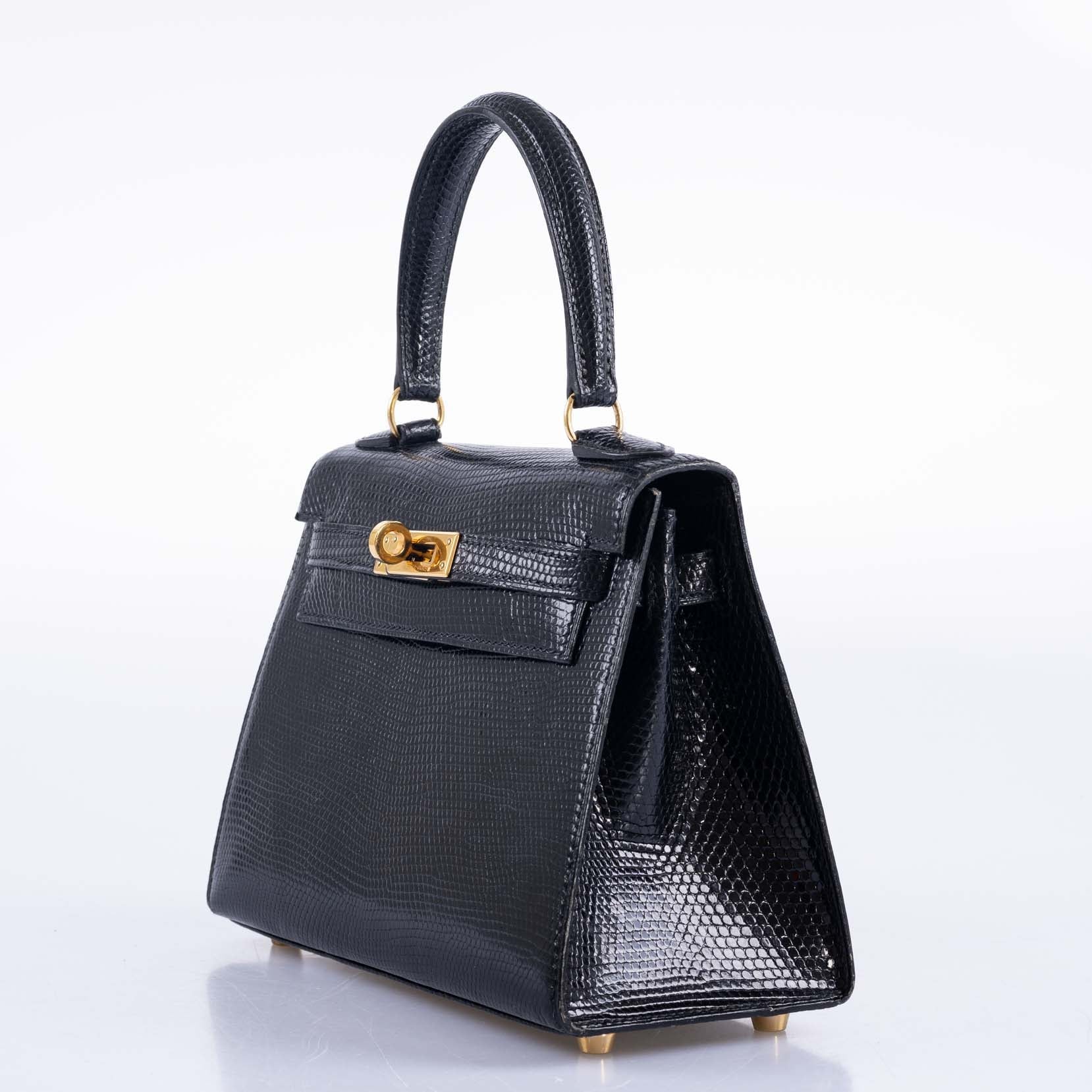 Hermès Kelly 20 Mini Retourne Noir Lizard Gold Hardware