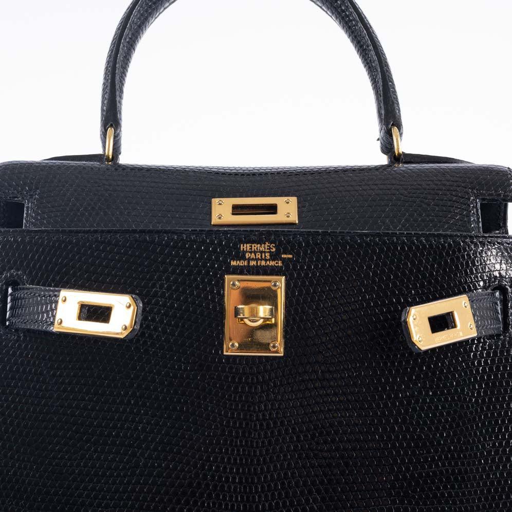 Hermès Kelly 20 Mini Retourne Noir Lizard Gold Hardware