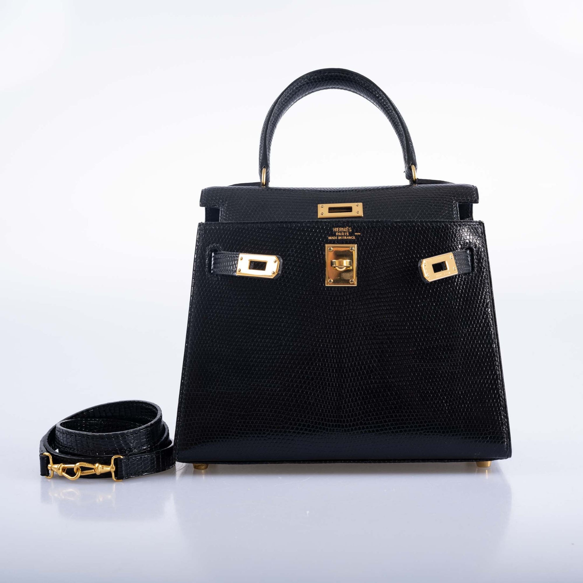 Hermès Kelly 20 Mini Retourne Noir Lizard Gold Hardware