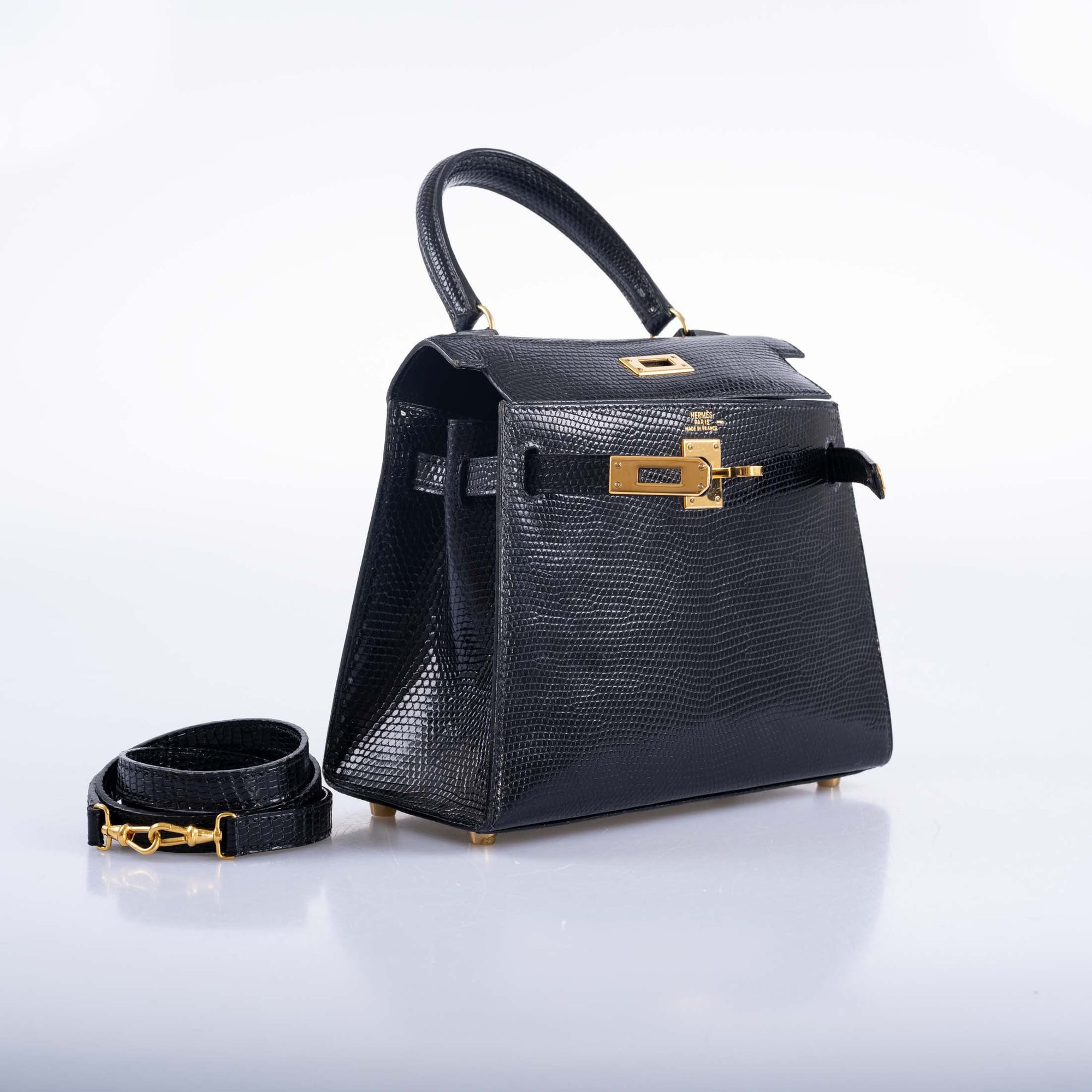 Hermès Kelly 20 Mini Retourne Noir Lizard Gold Hardware