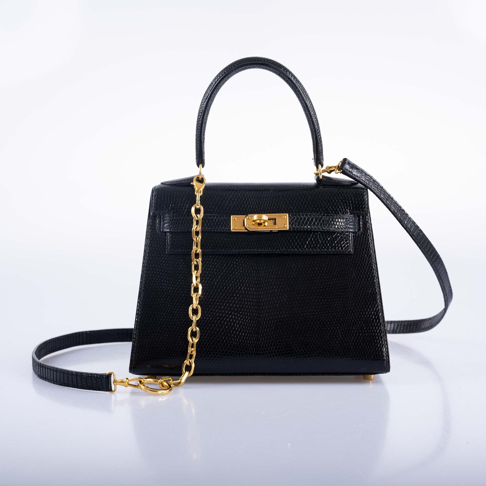 Hermès Kelly 20 Mini Retourne Noir Lizard Gold Hardware