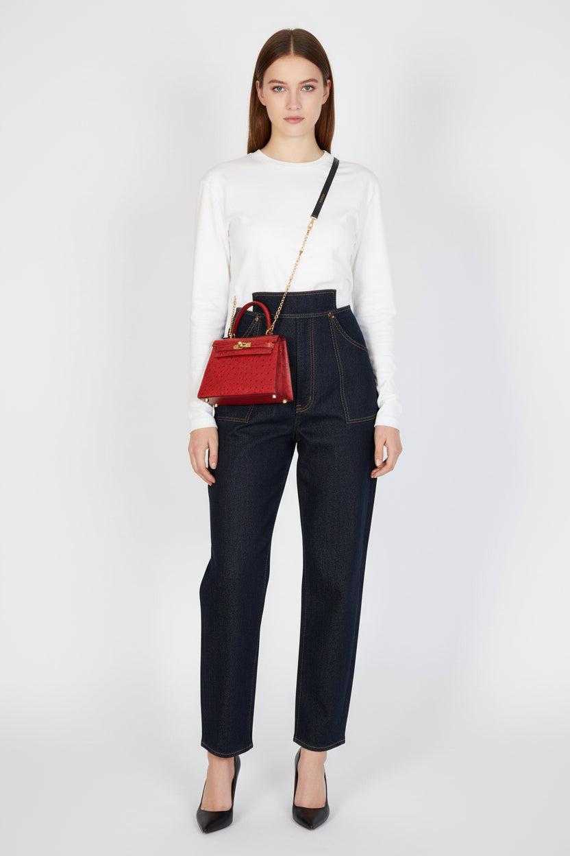Hermès Kelly 20 Mini Retourne Vintage Rouge Vif Ostrich Gold