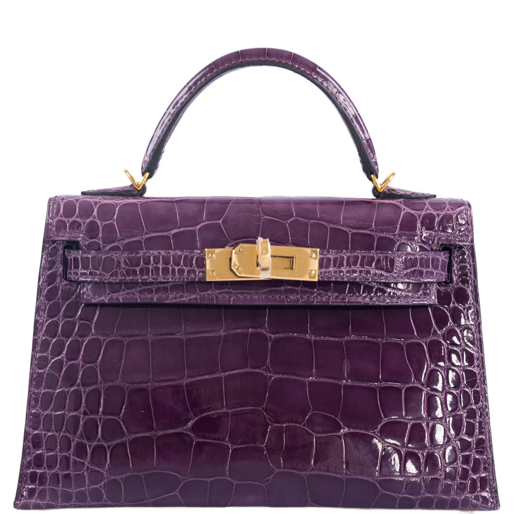 Hermès Kelly 20 Mini Sellier Amethyst Shiny Alligator with Gold Hardware