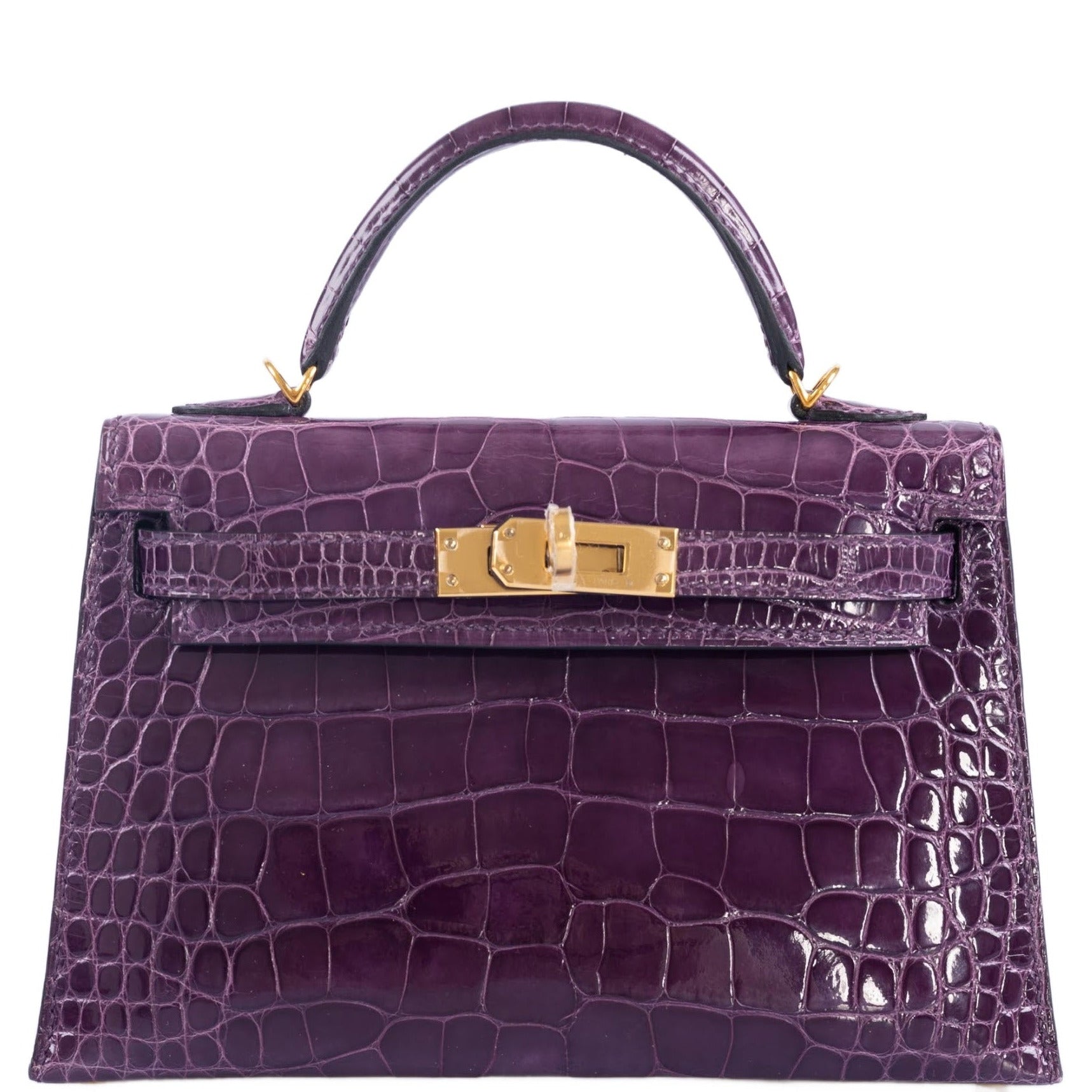 Hermès Kelly 20 Mini Sellier Amethyst Shiny Alligator with Gold Hardware
