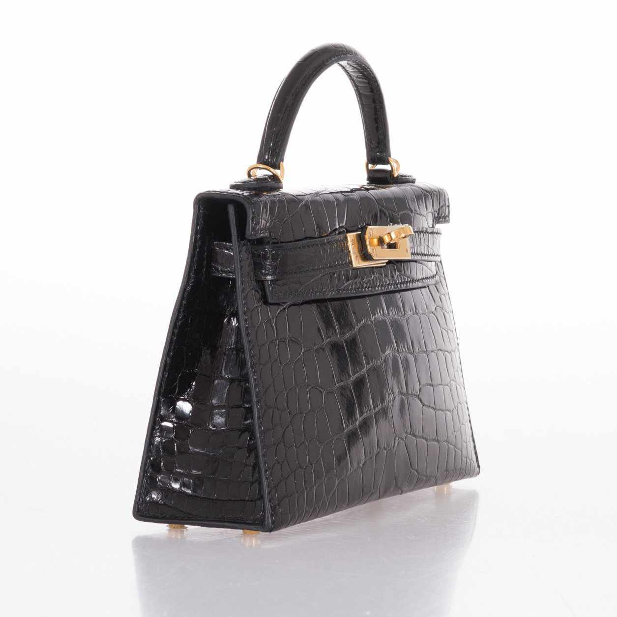 Hermès Kelly 20 Mini Sellier Black Shiny Alligator Gold Hardware