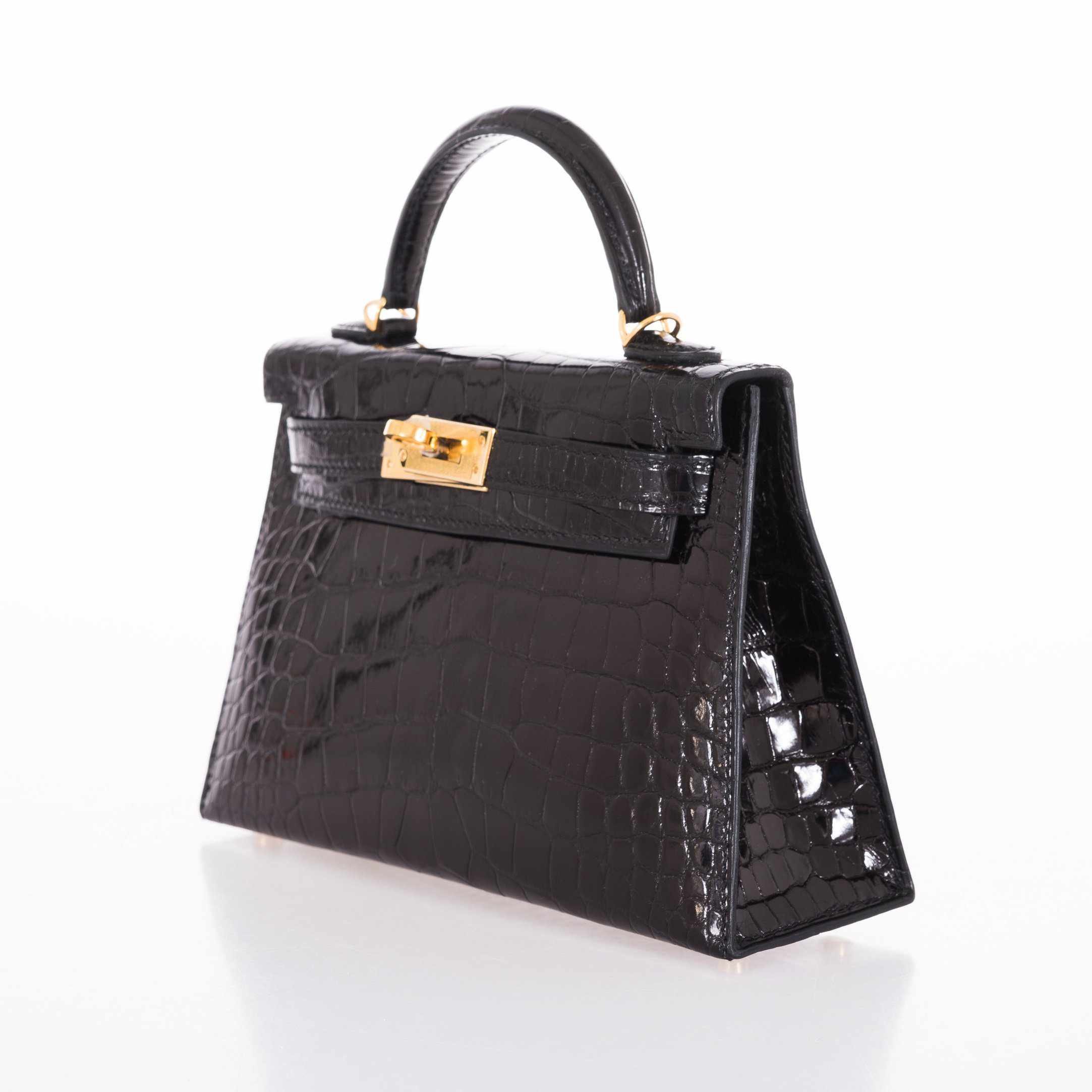 Hermès Kelly 20 Mini Sellier Black Shiny Alligator Gold Hardware