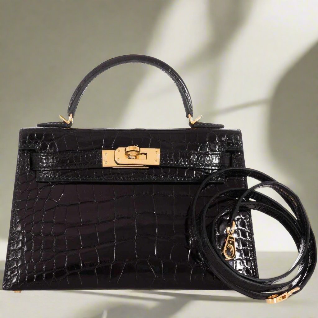 Hermès Kelly 20 Mini Sellier Black Shiny Alligator Gold Hardware