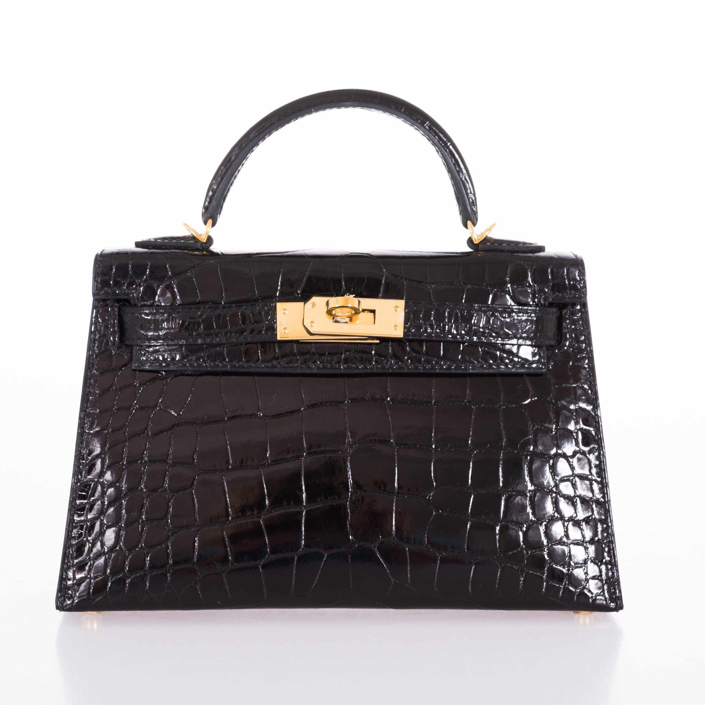 Hermès Kelly 20 Mini Sellier Black Shiny Alligator Gold Hardware