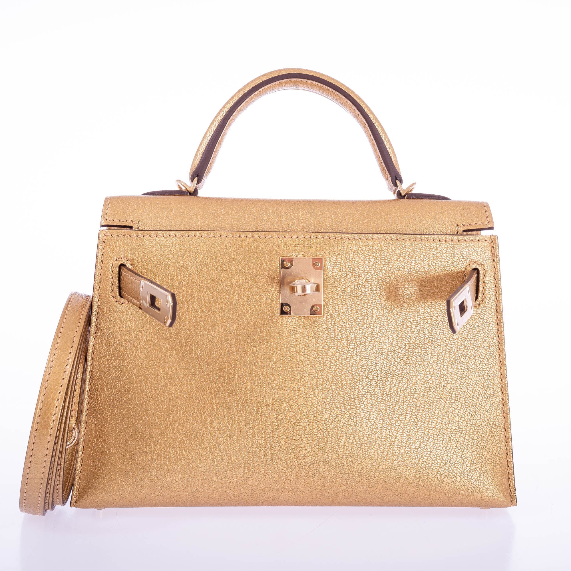 Hermès Kelly 20 Mini Sellier Olympic Gold Metallic Doré Chevre Chamkilight Gold Hardware