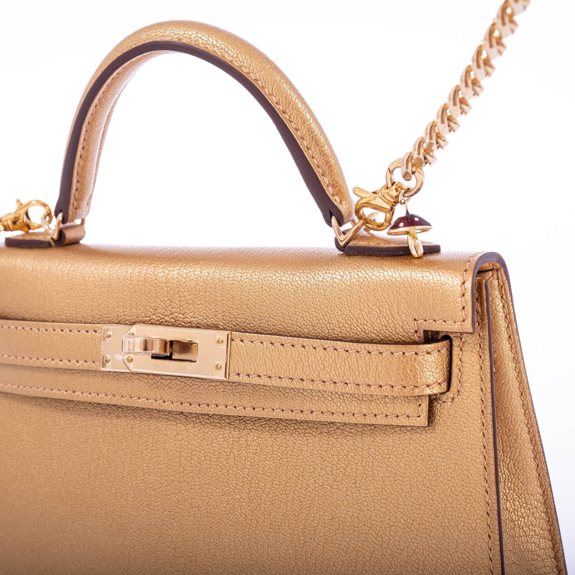 Hermès Kelly 20 Mini Sellier Olympic Gold Metallic Doré Chevre Chamkilight Gold Hardware