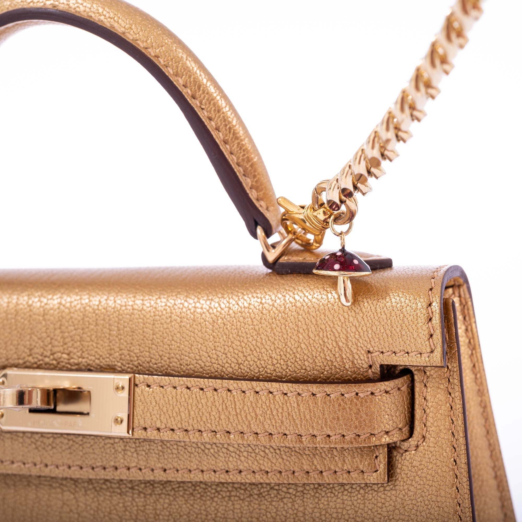 Hermès Kelly 20 Mini Sellier Olympic Gold Metallic Doré Chevre Chamkilight Gold Hardware