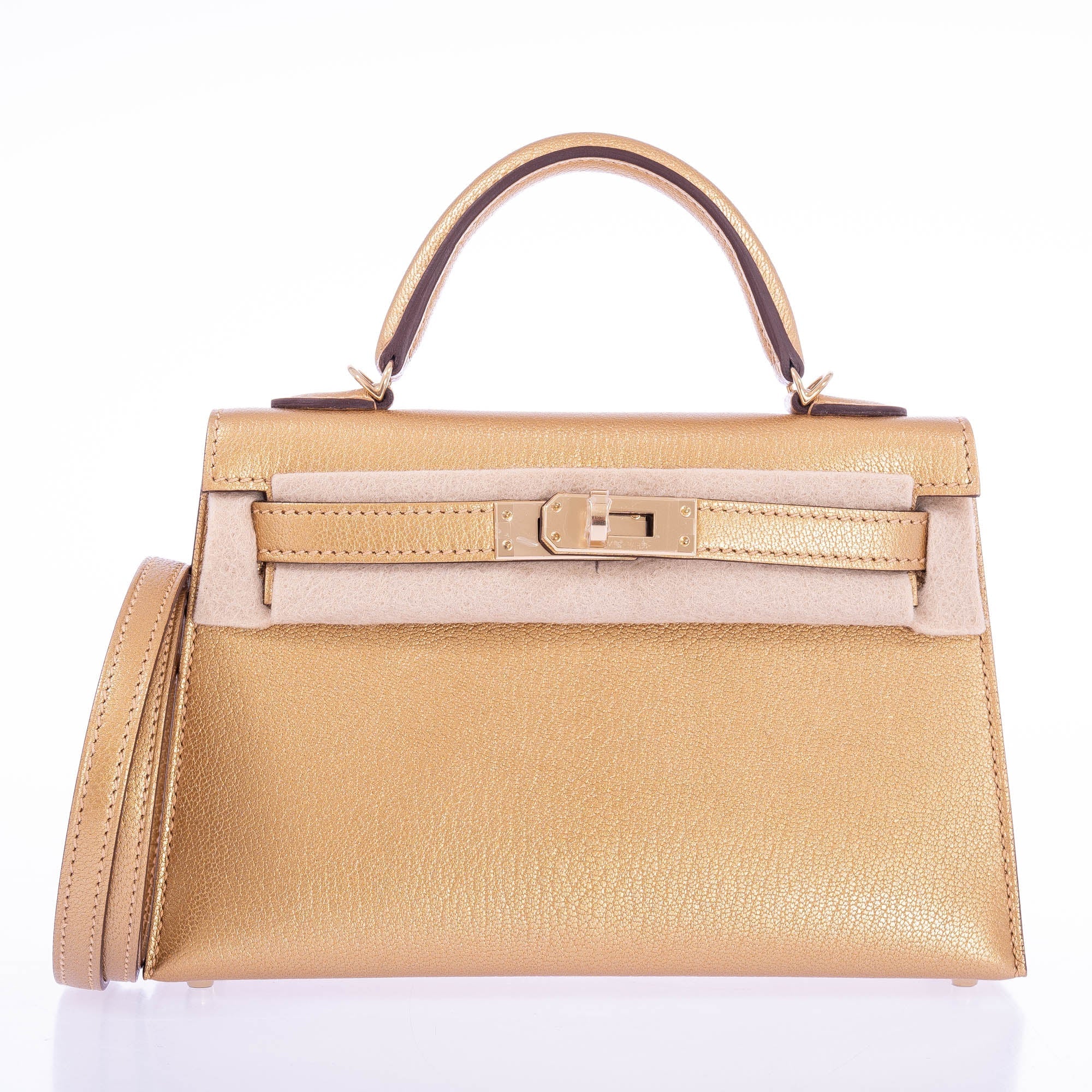 Hermès Kelly 20 Mini Sellier Olympic Gold Metallic Doré Chevre Chamkilight Gold Hardware