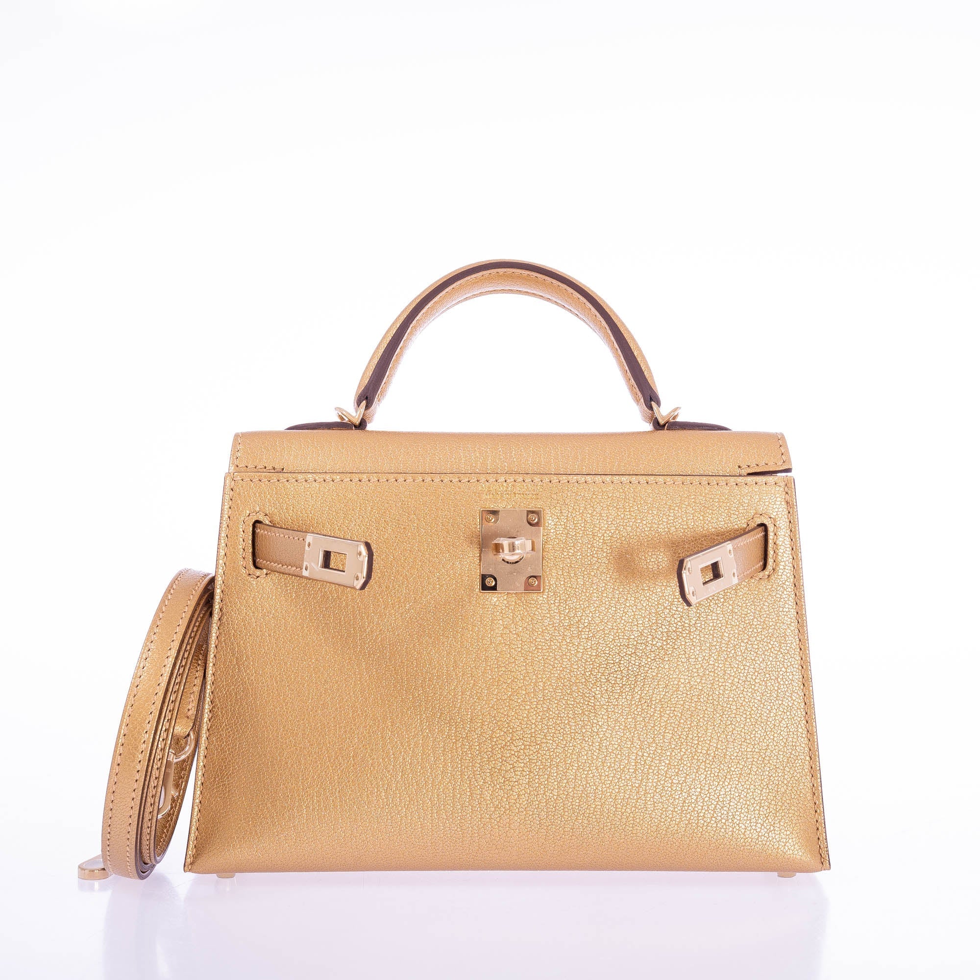 Hermès Kelly 20 Mini Sellier Olympic Gold Metallic Doré Chevre Chamkilight Gold Hardware