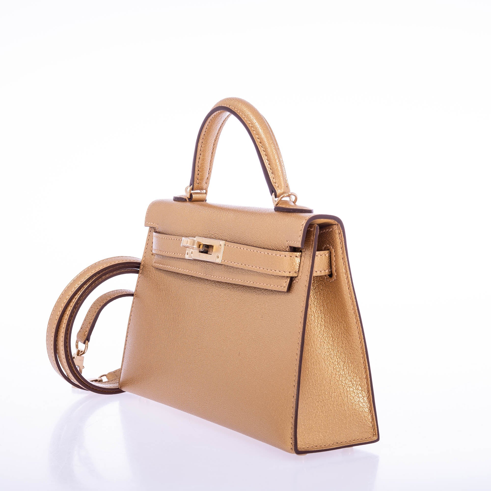 Hermès Kelly 20 Mini Sellier Olympic Gold Metallic Doré Chevre Chamkilight Gold Hardware