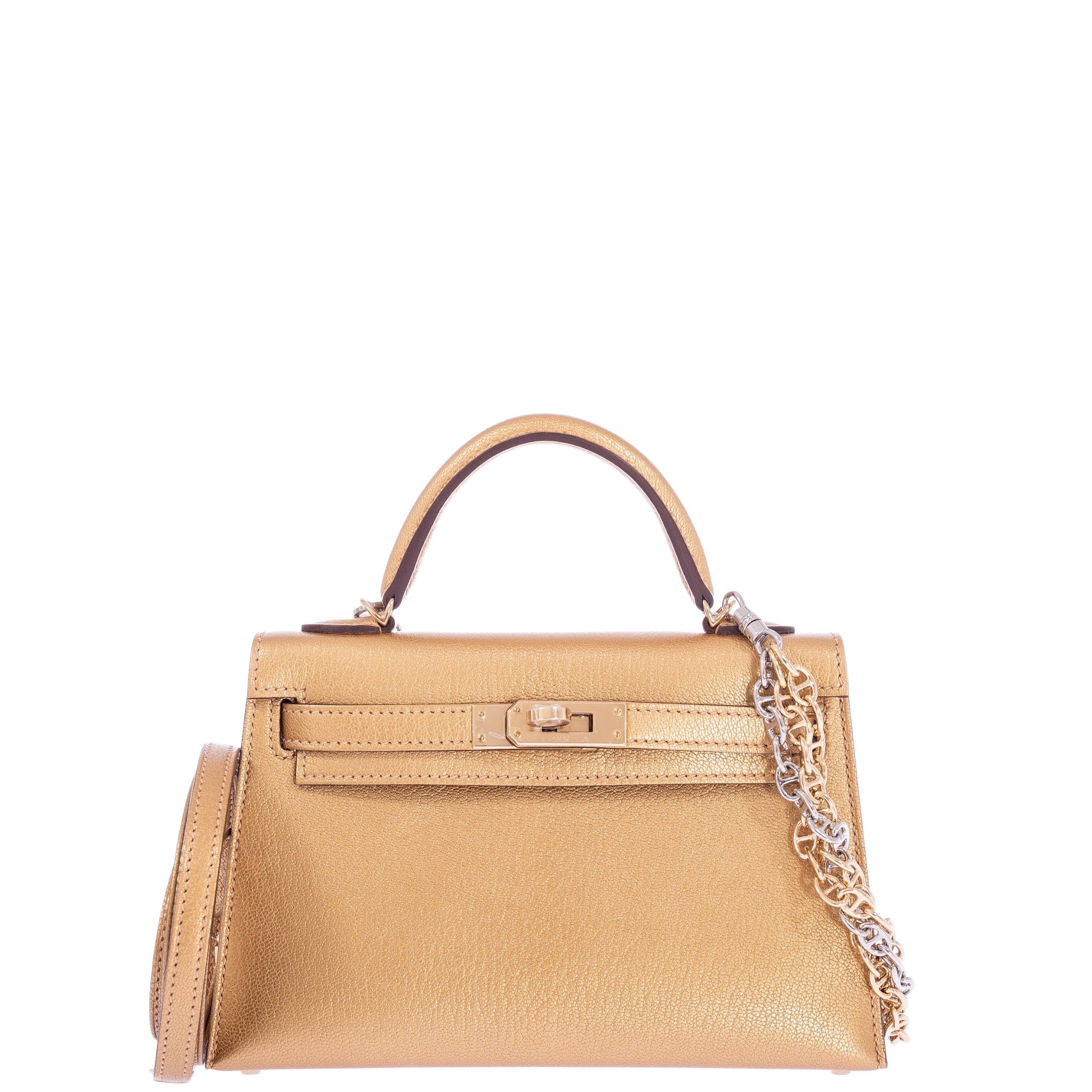 Hermès Kelly 20 Mini Sellier Olympic Gold Metallic Doré Chevre Chamkilight Gold Hardware