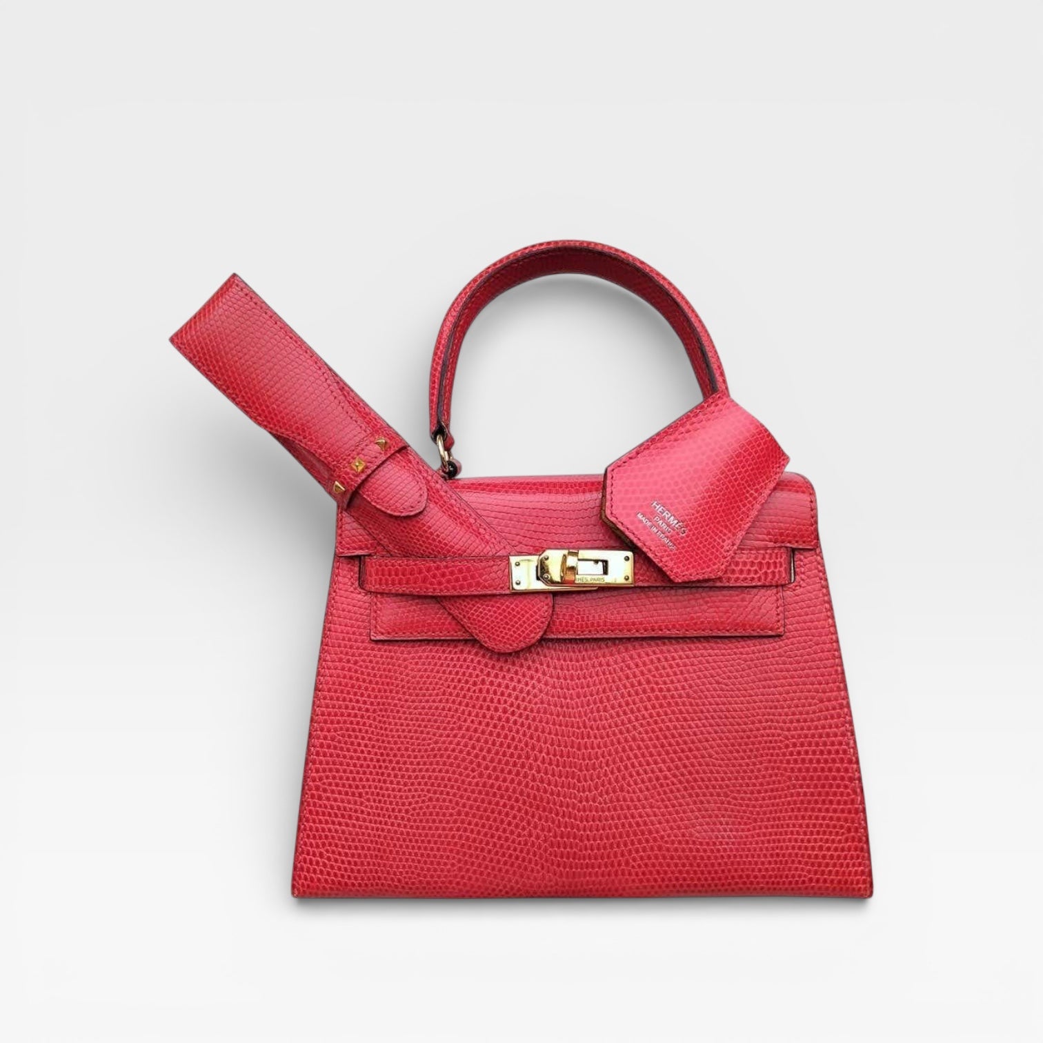 Hermès Kelly 20 Mini Sellier Vintage Rouge Vif Lizard Gold Hardware