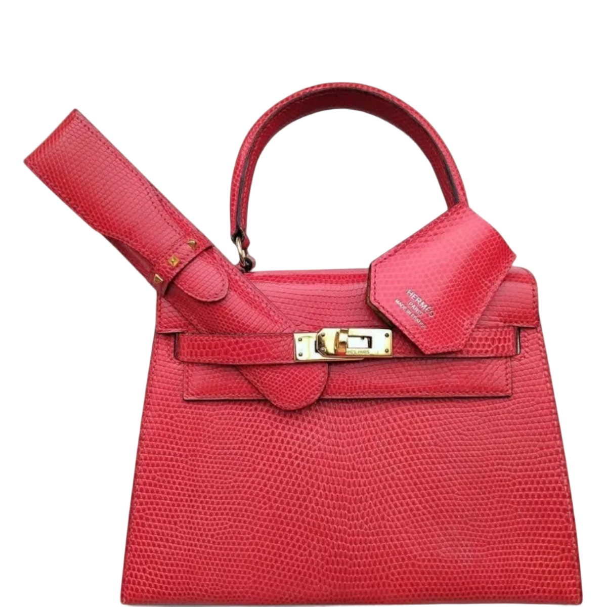 Hermès Kelly 20 Mini Sellier Vintage Rouge Vif Lizard Gold
