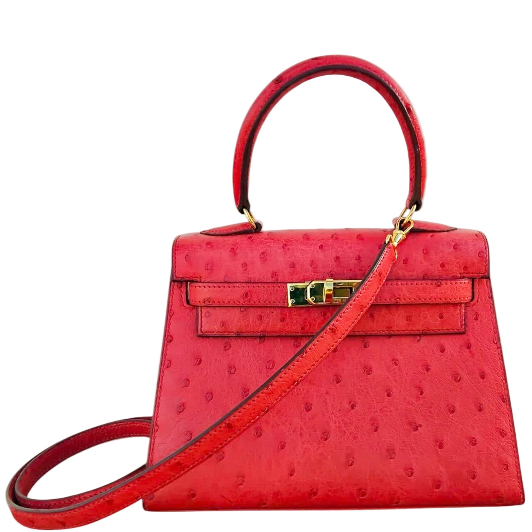 Hermès Kelly 20 Mini Sellier Vintage Rouge Vif Ostrich Gold Hardware