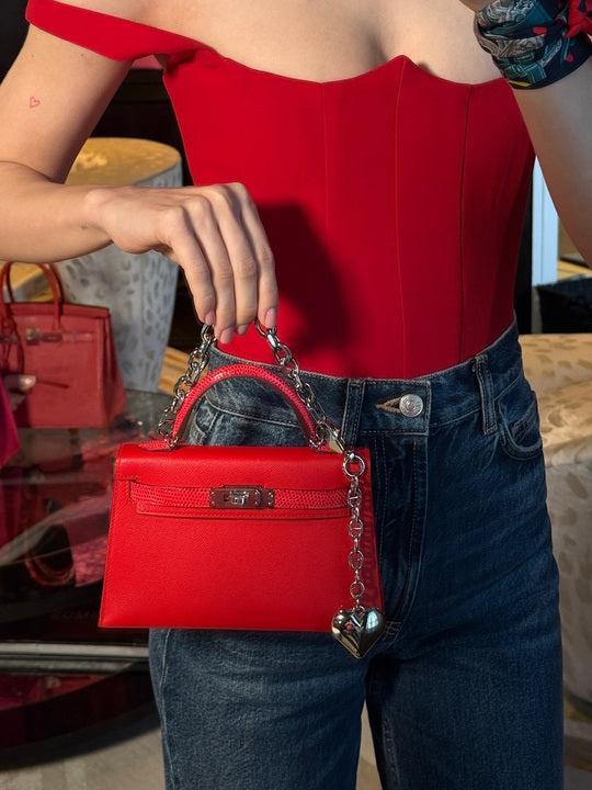 Hermès Kelly 20 Mini Touch Rouge de Coeur Madame leather and Lizard Palladium