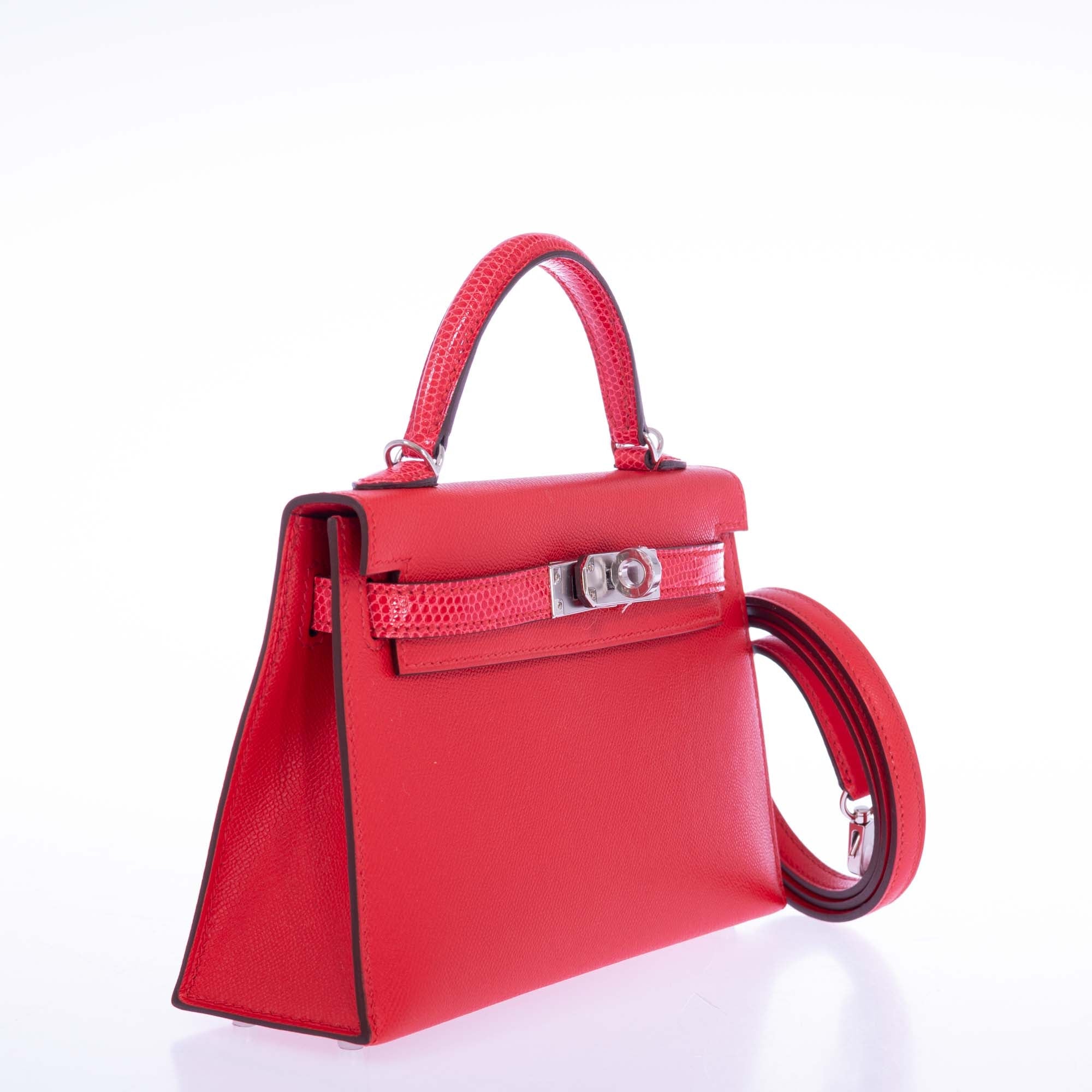 Hermès Kelly 20 Mini Touch Rouge de Coeur Madame leather and Lizard Palladium