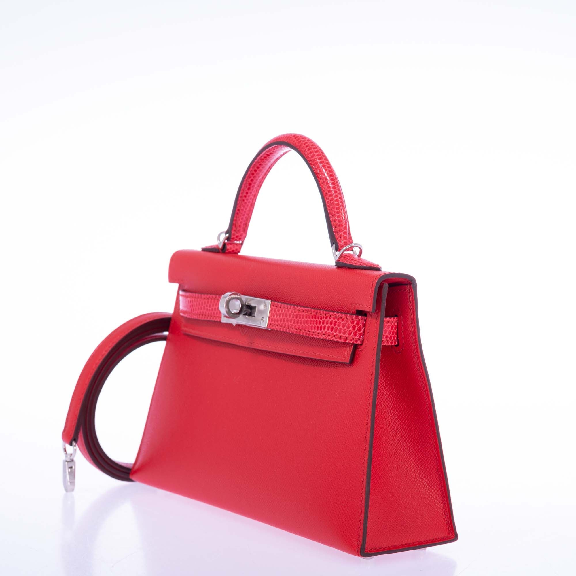 Hermès Kelly 20 Mini Touch Rouge de Coeur Madame leather and Lizard Palladium