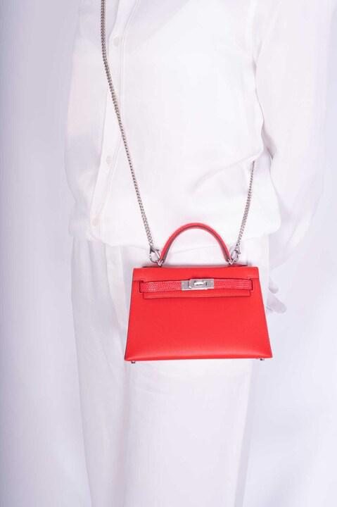 Hermès Kelly 20 Mini Touch Rouge de Coeur Madame leather and Lizard Palladium