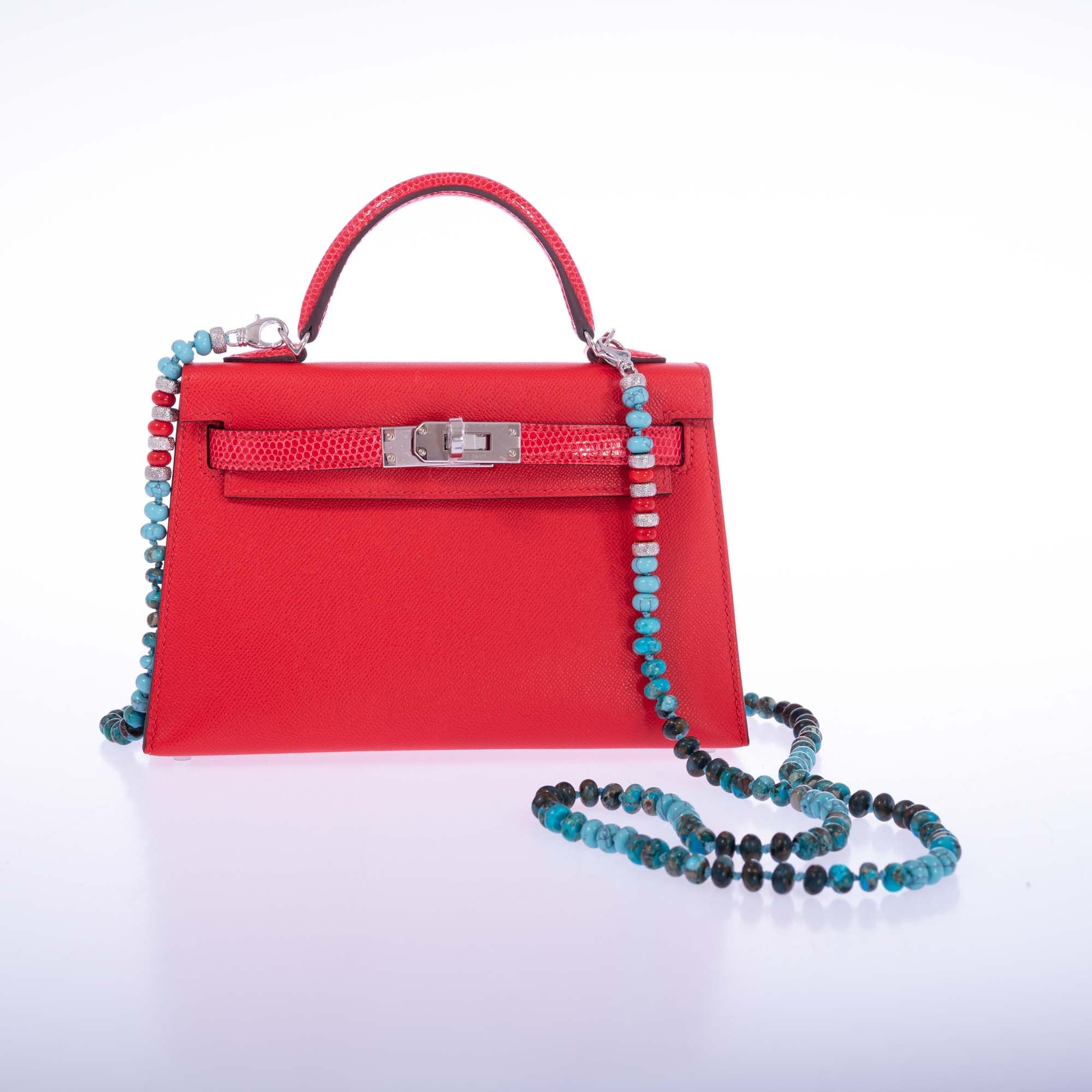 Hermès Kelly 20 Mini Touch Rouge de Coeur Madame leather and Lizard Palladium