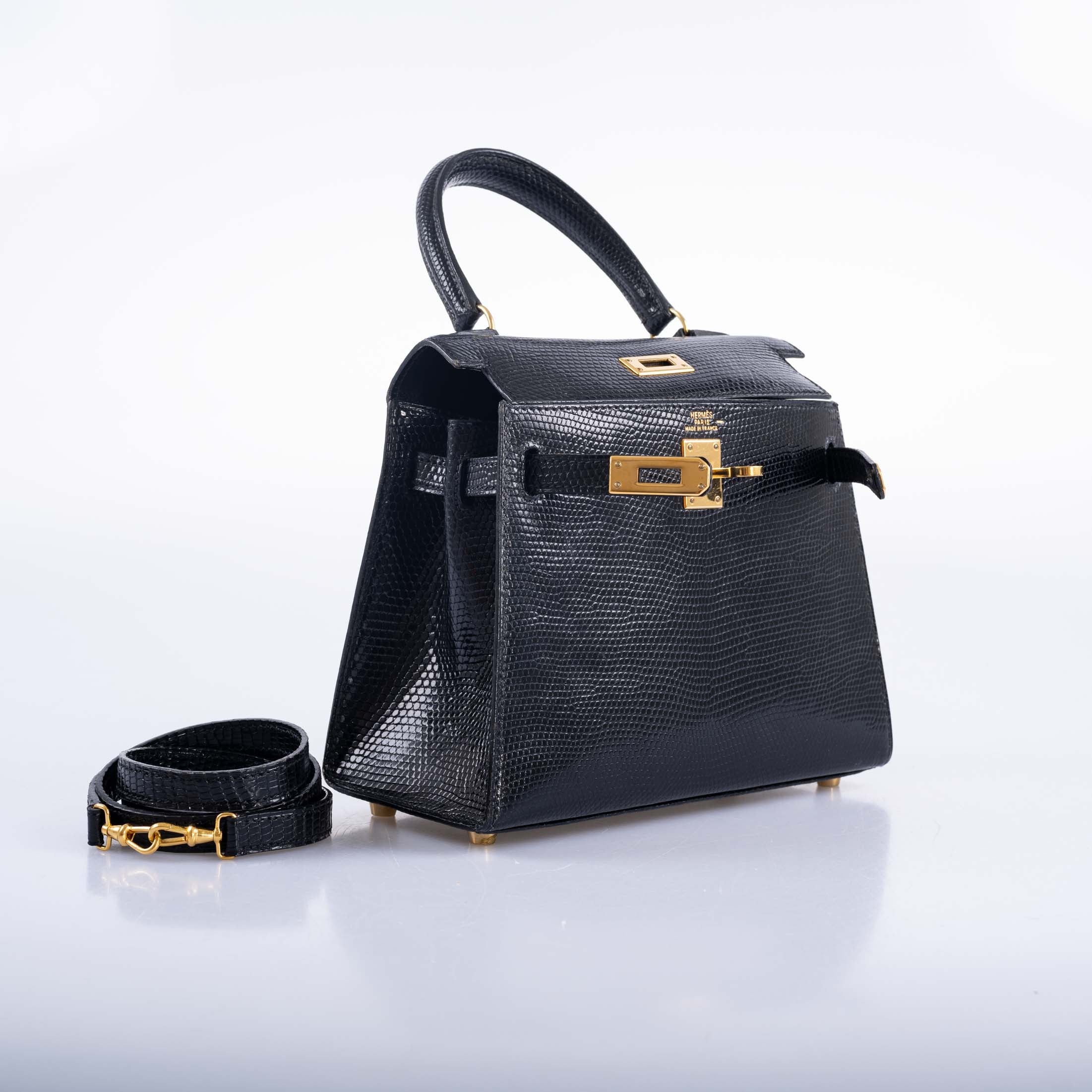 Hermès Kelly 20 Mini Vintage Black Lizard with Gold Hardware