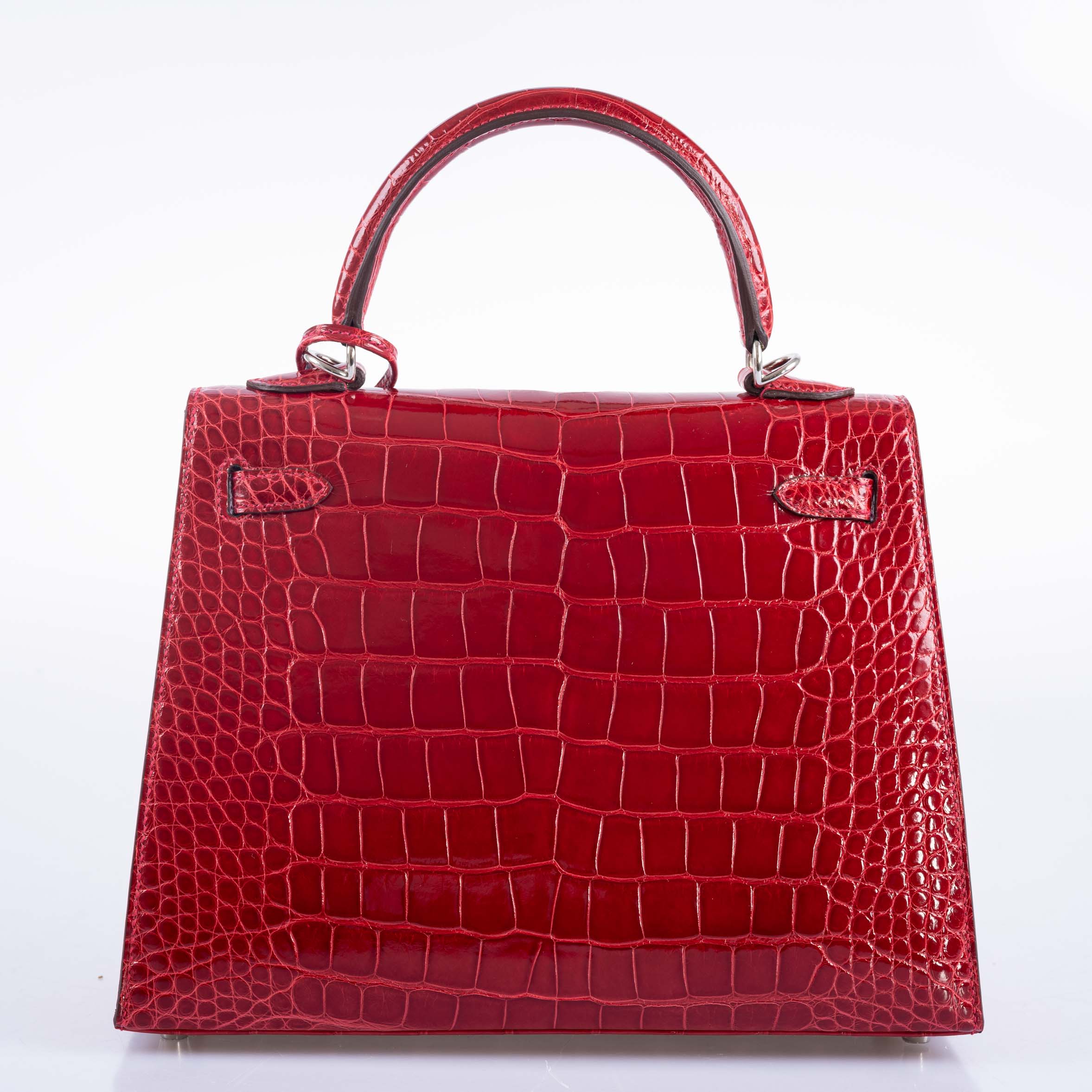 Hermès Kelly 25 HSS Sellier Braise Shiny Alligator and Rose Shocking Interior Palladium Hardware