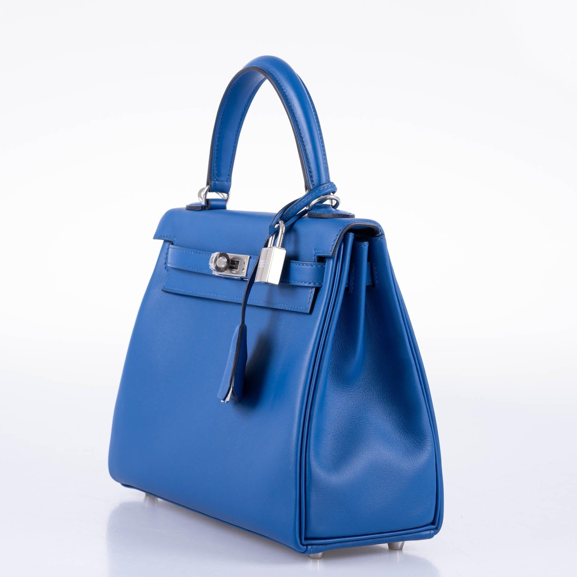 Hermès Kelly 25 Retourne Bleu France Swift Palladium Hardware