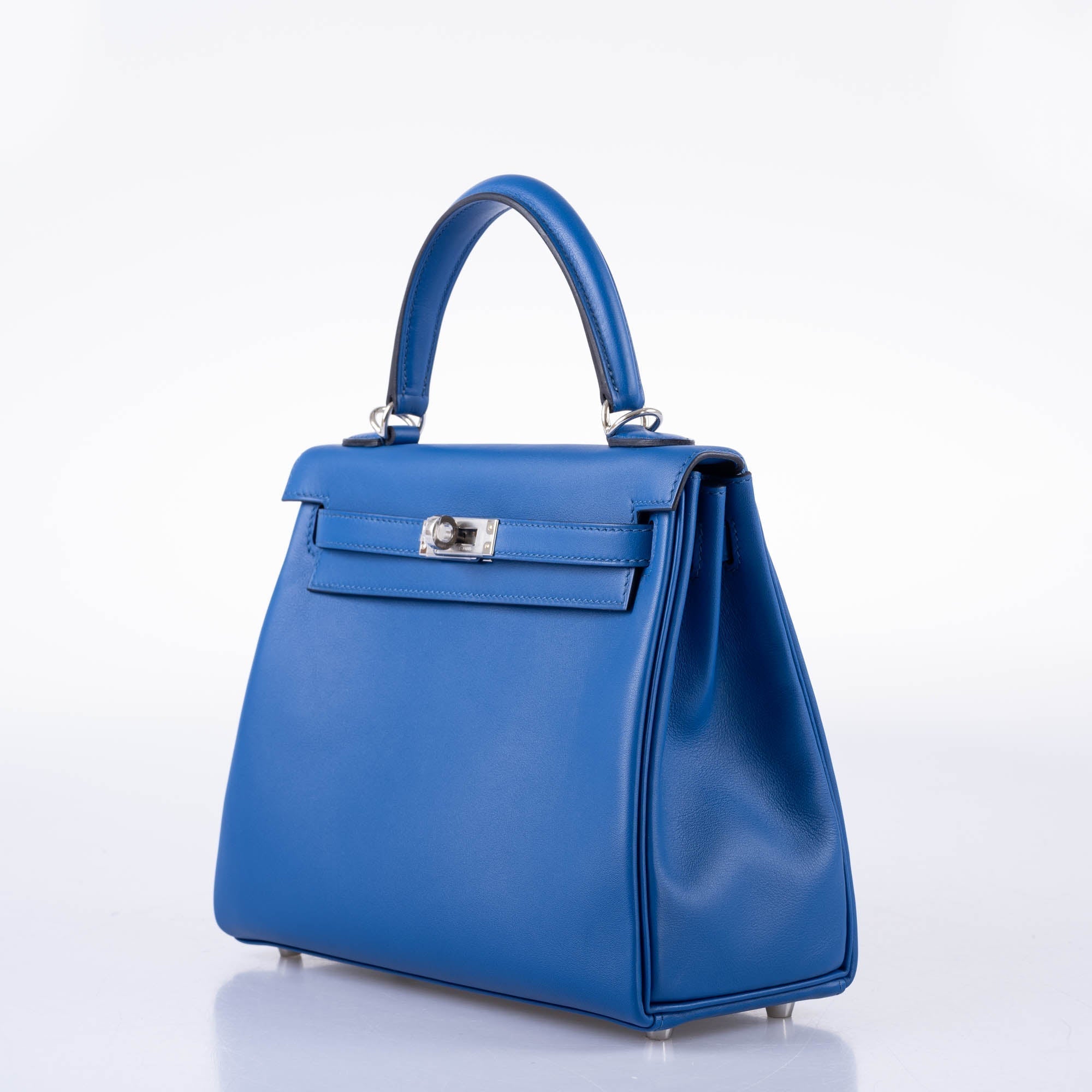 Hermès Kelly 25 Retourne Blue France Swift Palladium Hardware