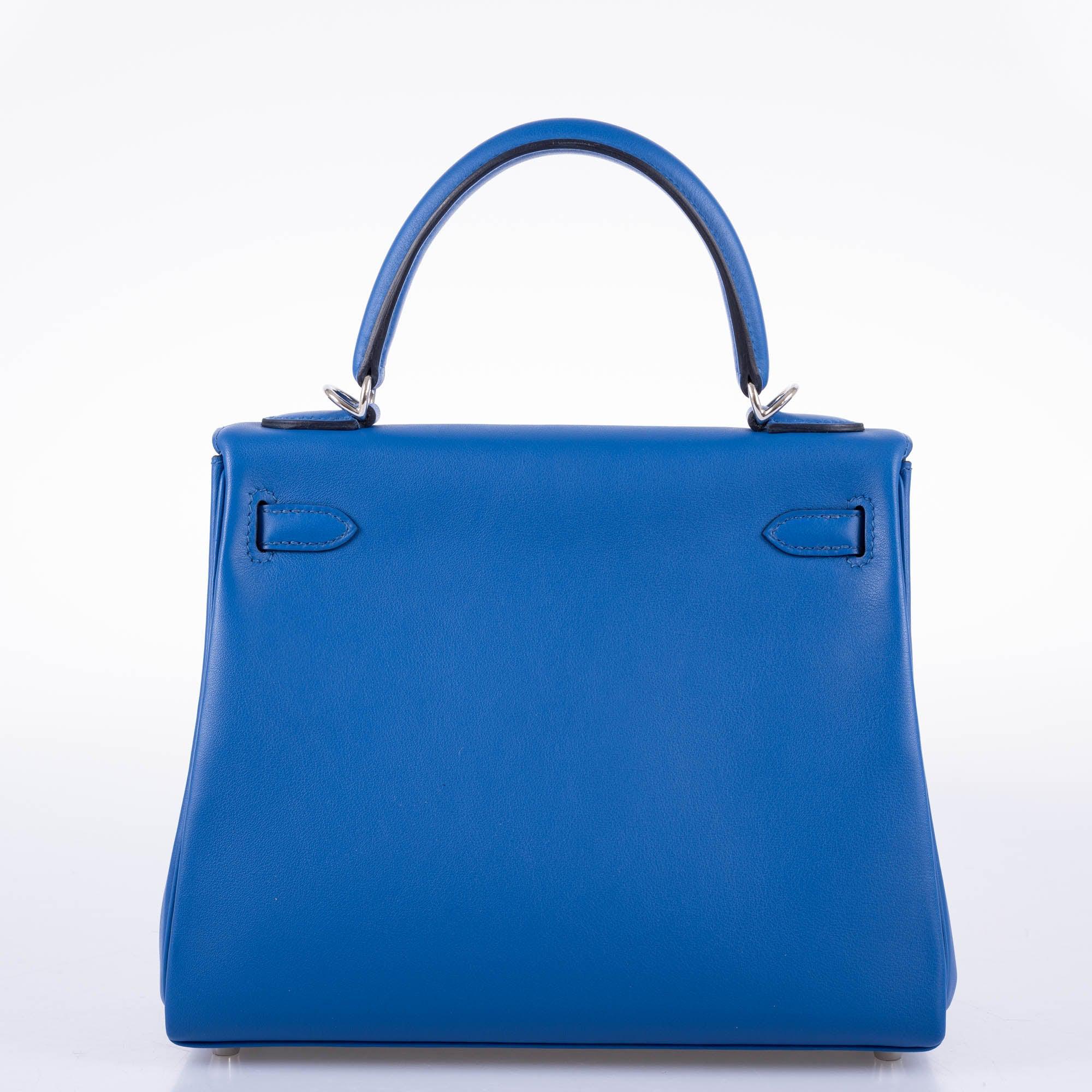 Hermès Kelly 25 Retourne Blue France Swift Palladium Hardware