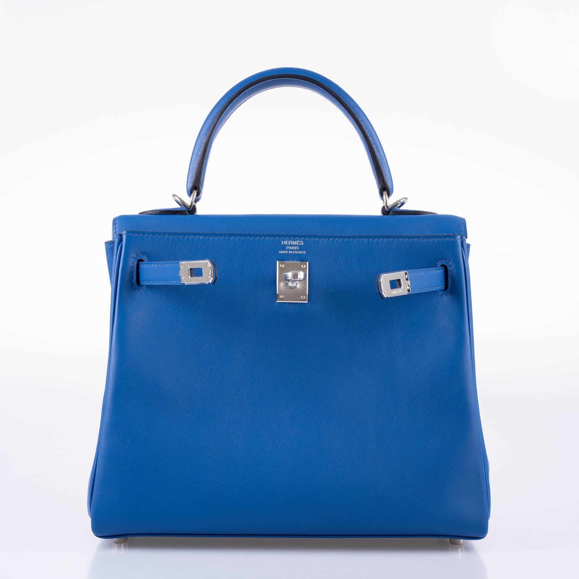 Hermès Kelly 25 Retourne Blue France Swift Palladium Hardware