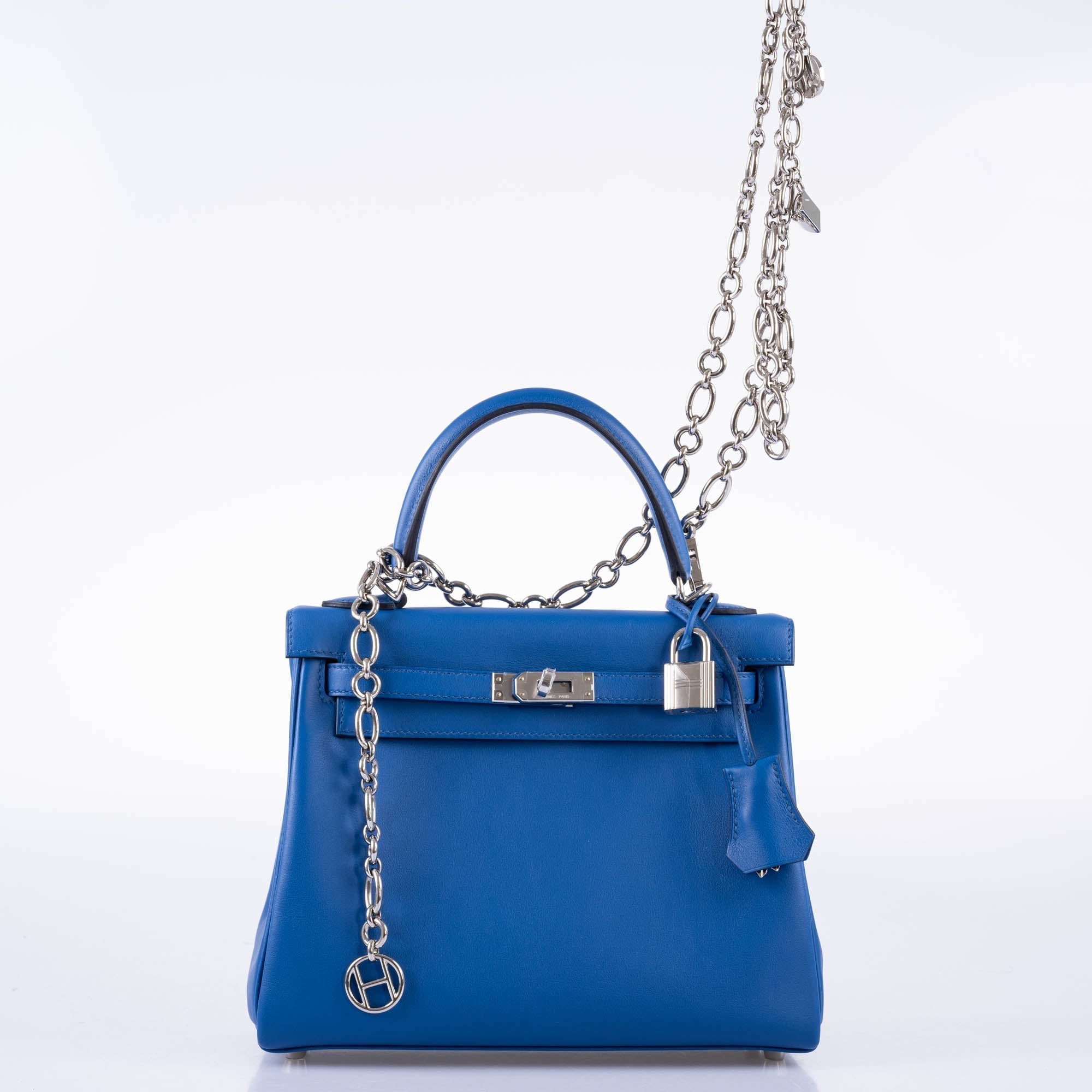 Hermès Kelly 25 Retourne Blue France Swift Palladium Hardware